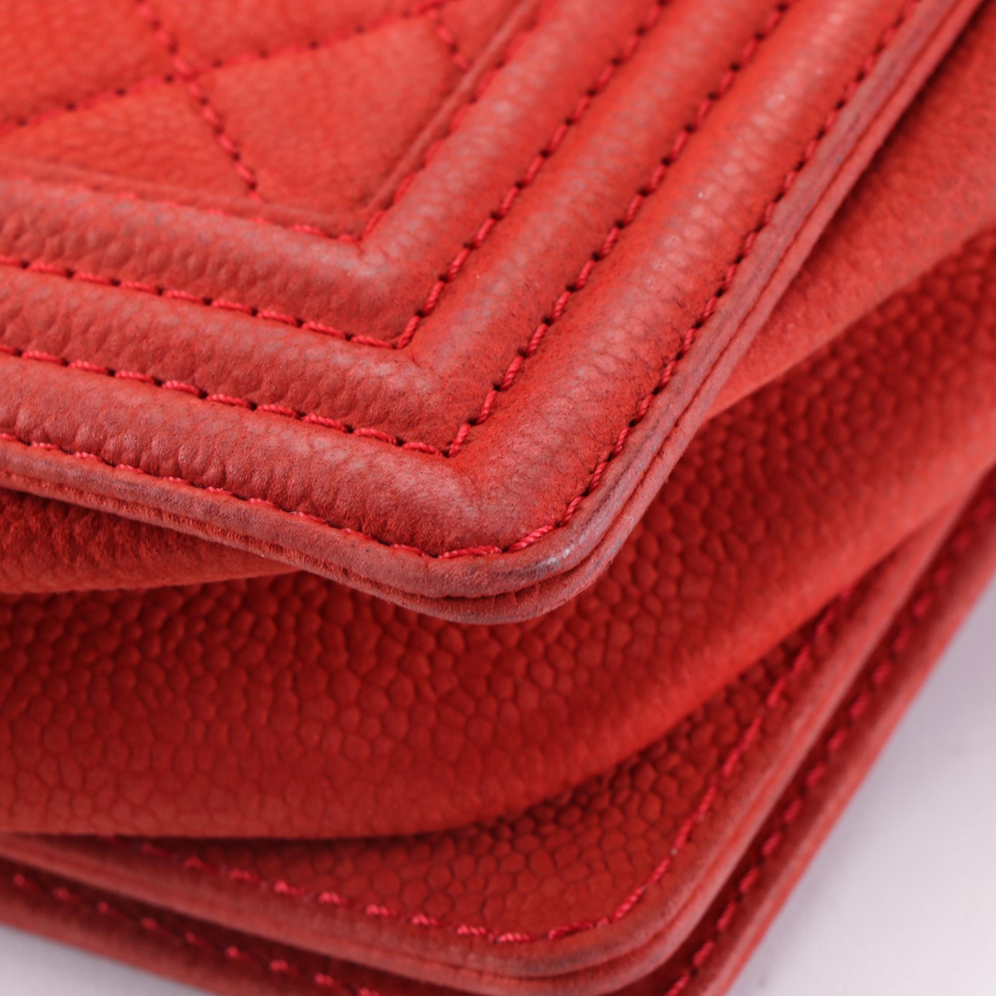 Chanel Large Flap Boy Bag in Red Quilted Caviar Nubuck