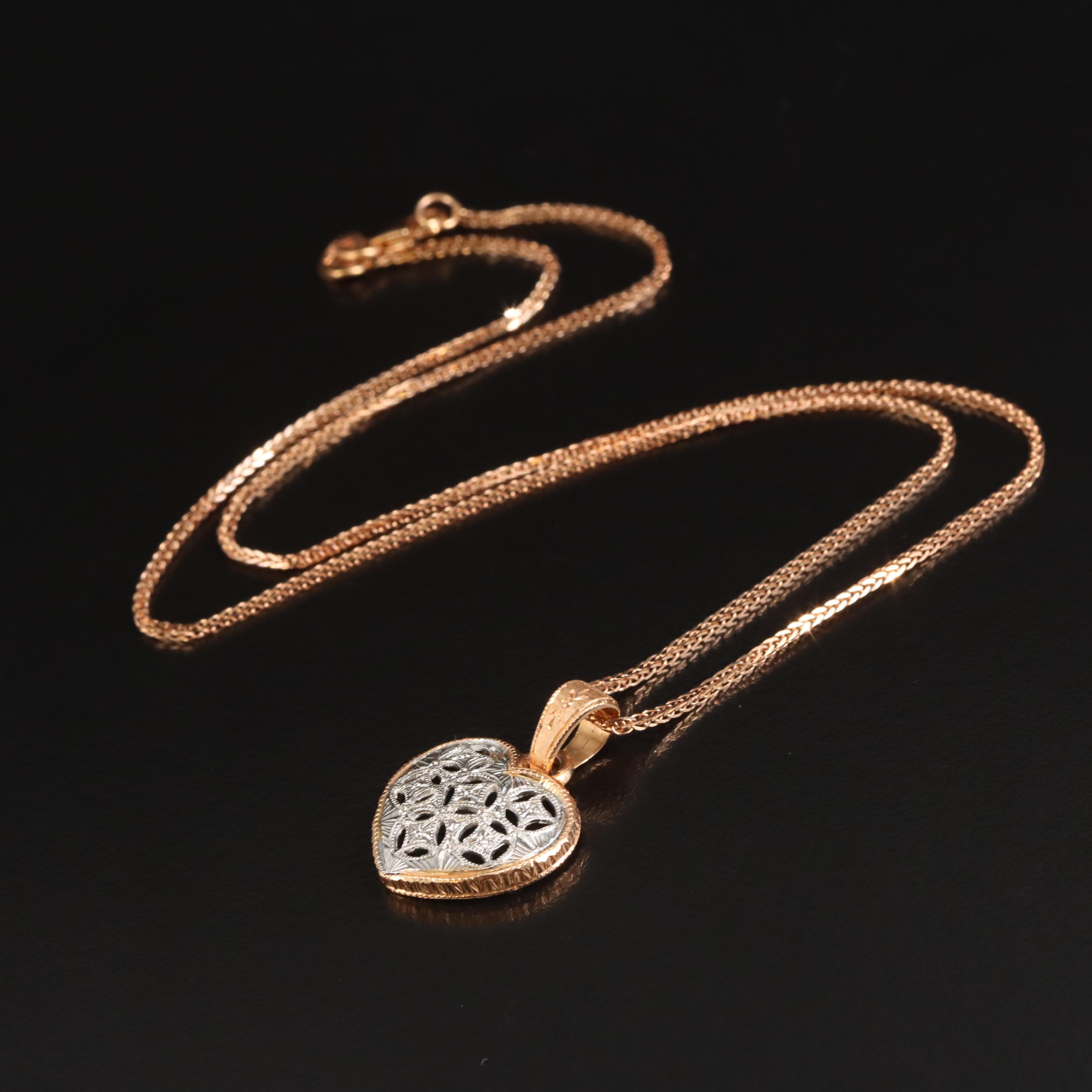 18K Rose Gold Heart Pendant Necklace
