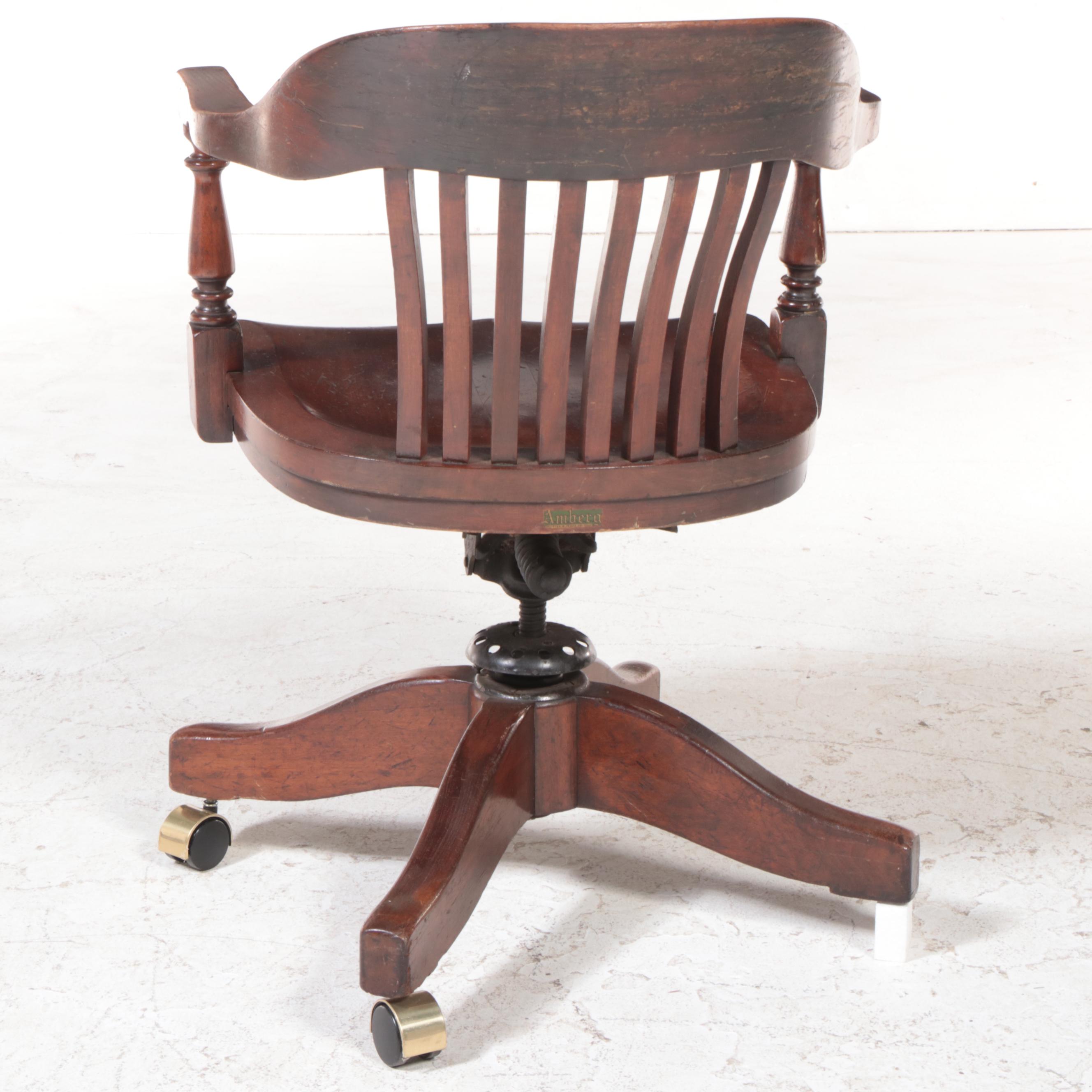 Amberg File & Index Co. Walnut Swivel-Tilt Desk Chair, Early 20th Century