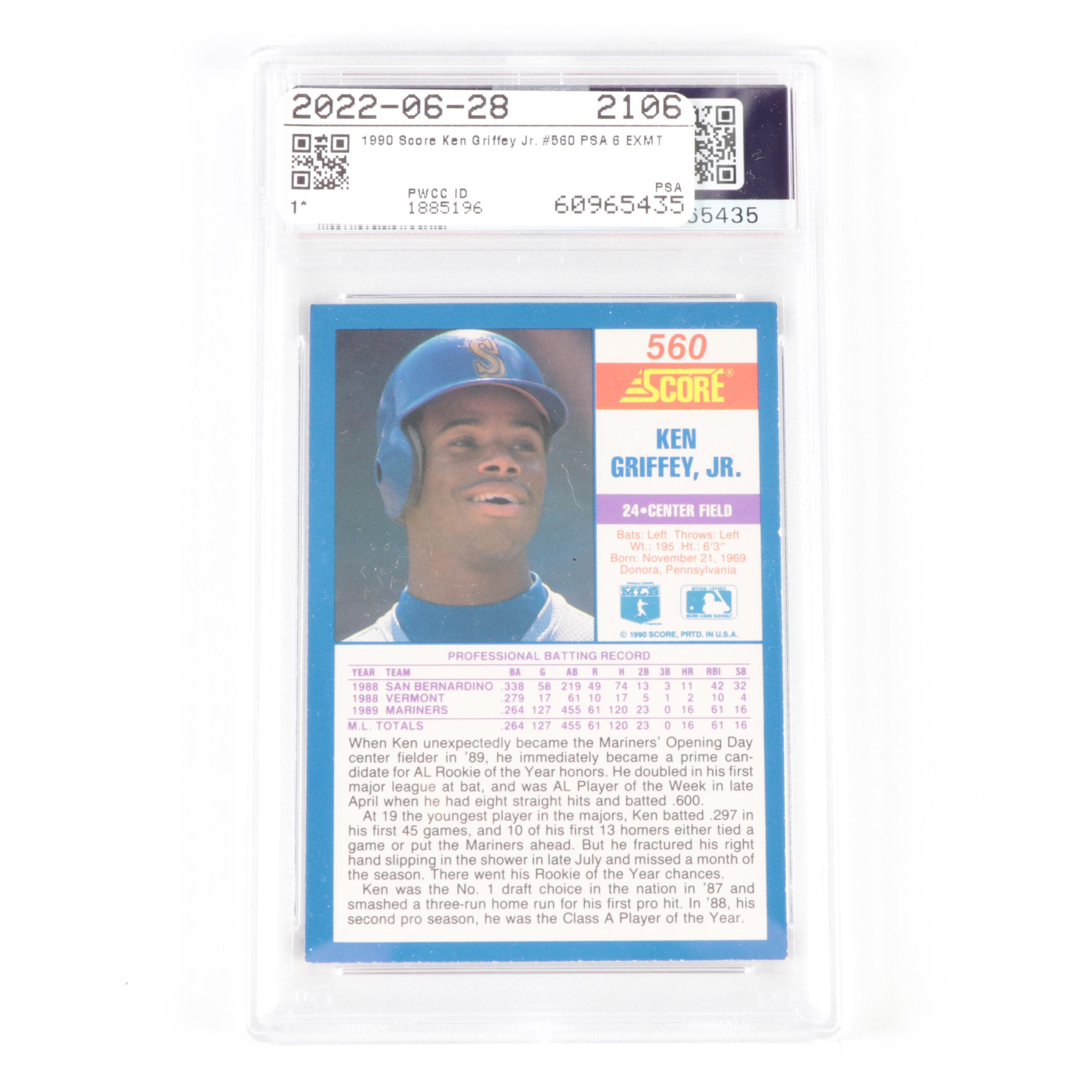 1990 Score Ken Griffey Jr. #560 Graded PSA 6 EX-MT Baseball Card