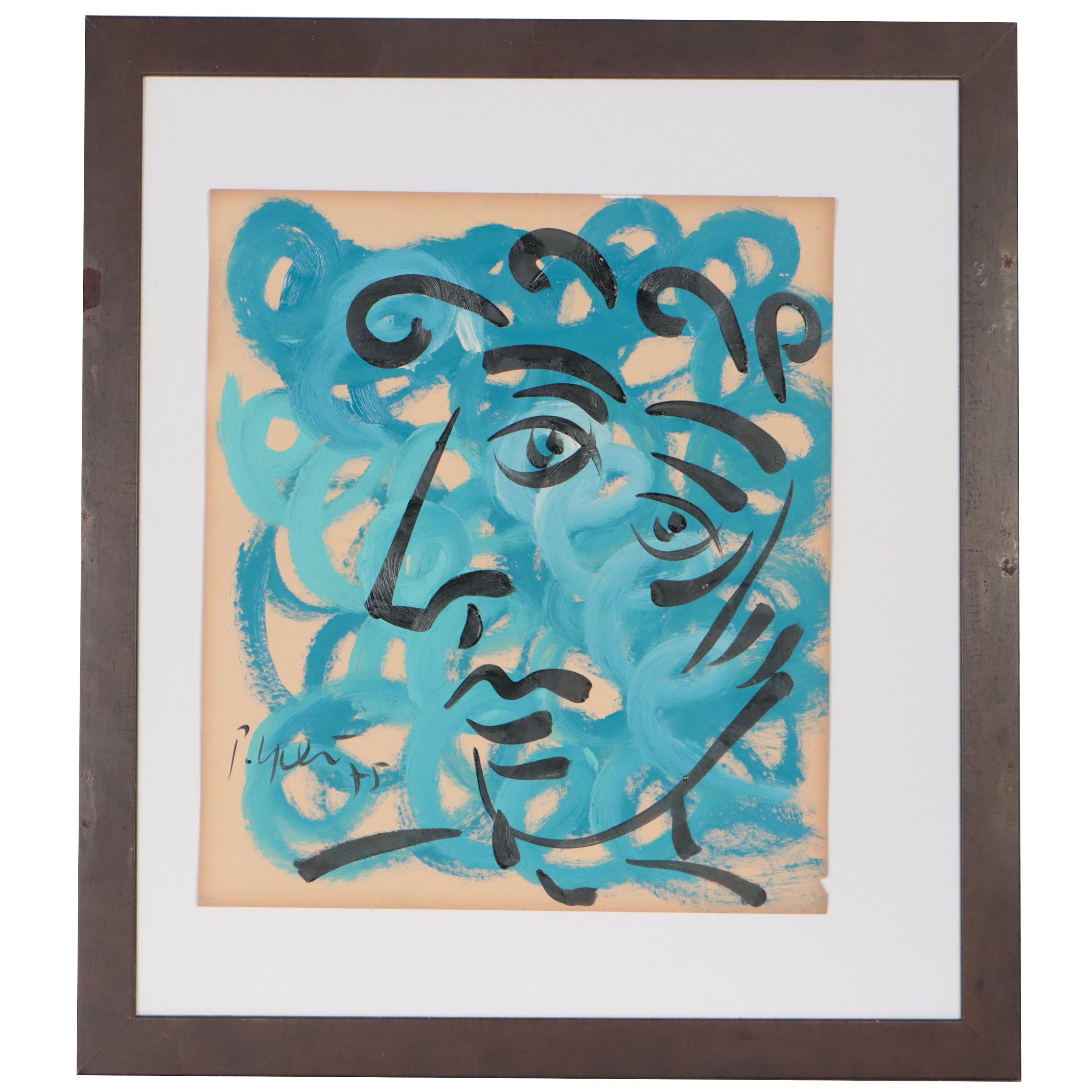 Peter Keil Abstract Portrait Acrylic Painting, 1975
