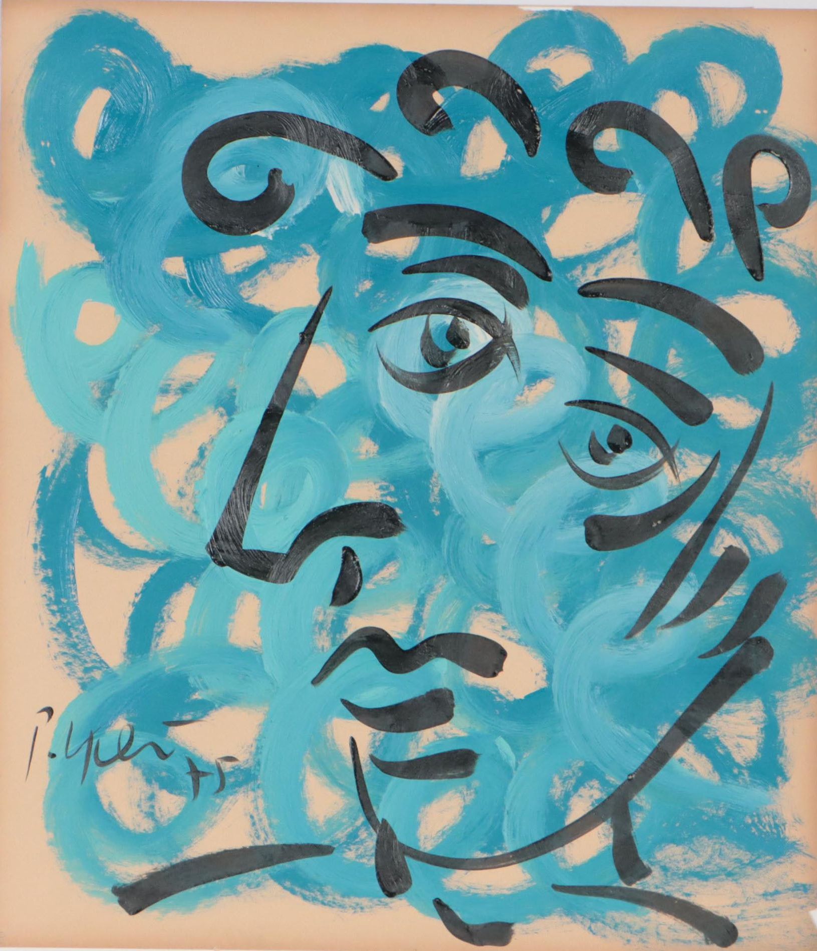 Peter Keil Abstract Portrait Acrylic Painting, 1975