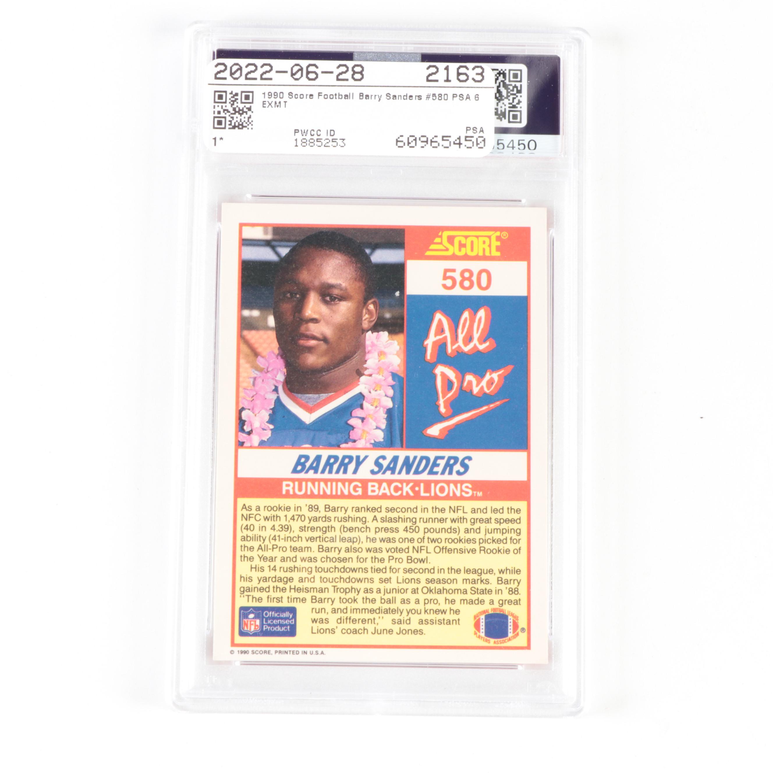 1990 Score Barry Sanders #580 Graded PSA 6 EX-MT Football Card