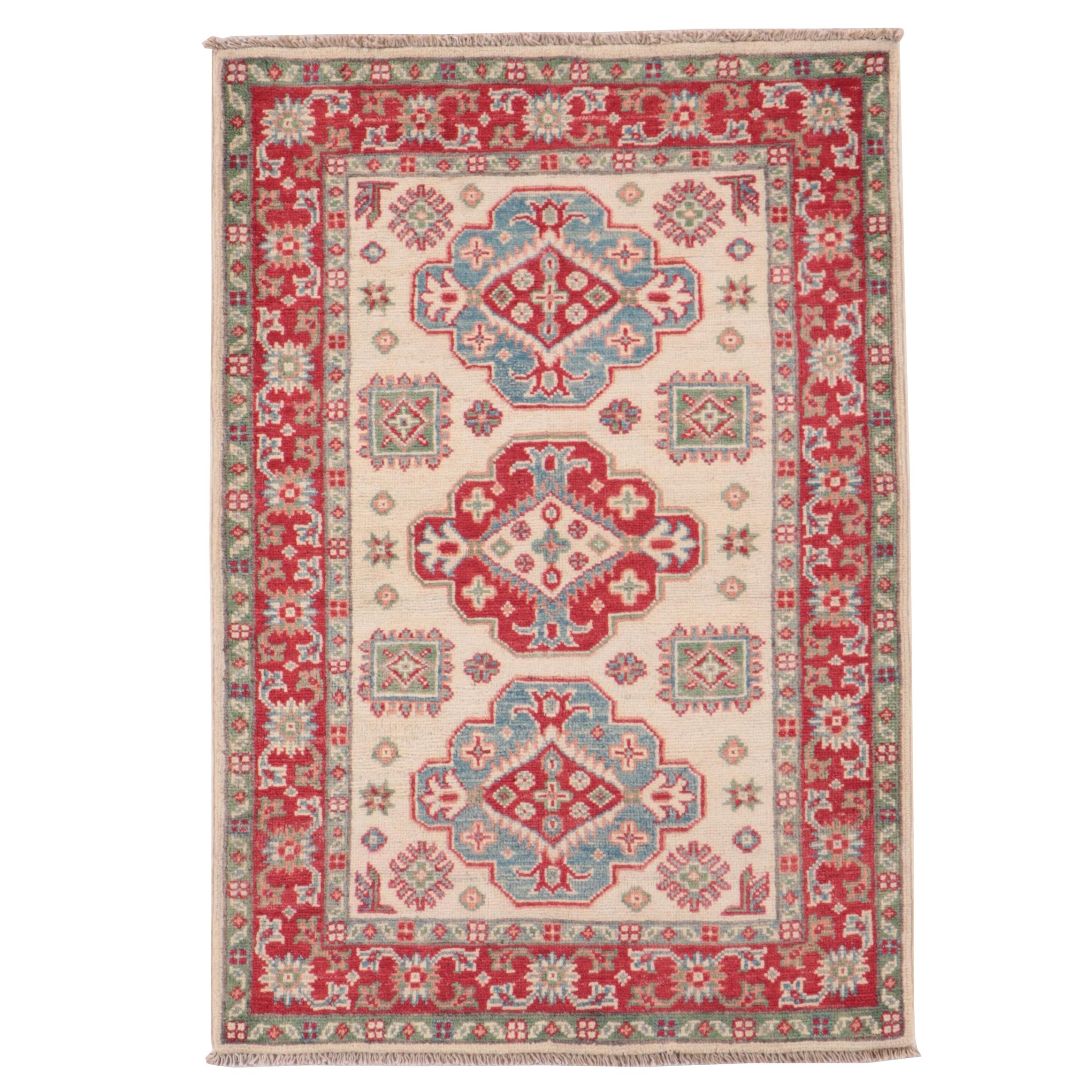 2'10 x 4'2 Hand-Knotted Afghan Kazak Style Accent Rug