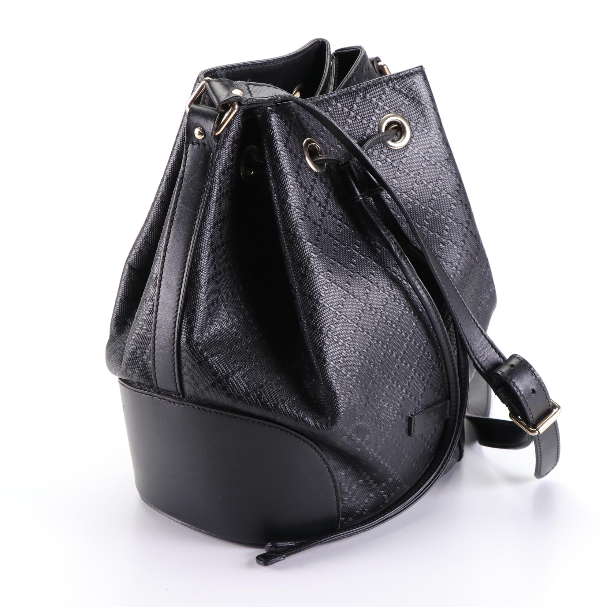 Gucci Bucket Bag in Diamante Coated Canvas and Leather Trim