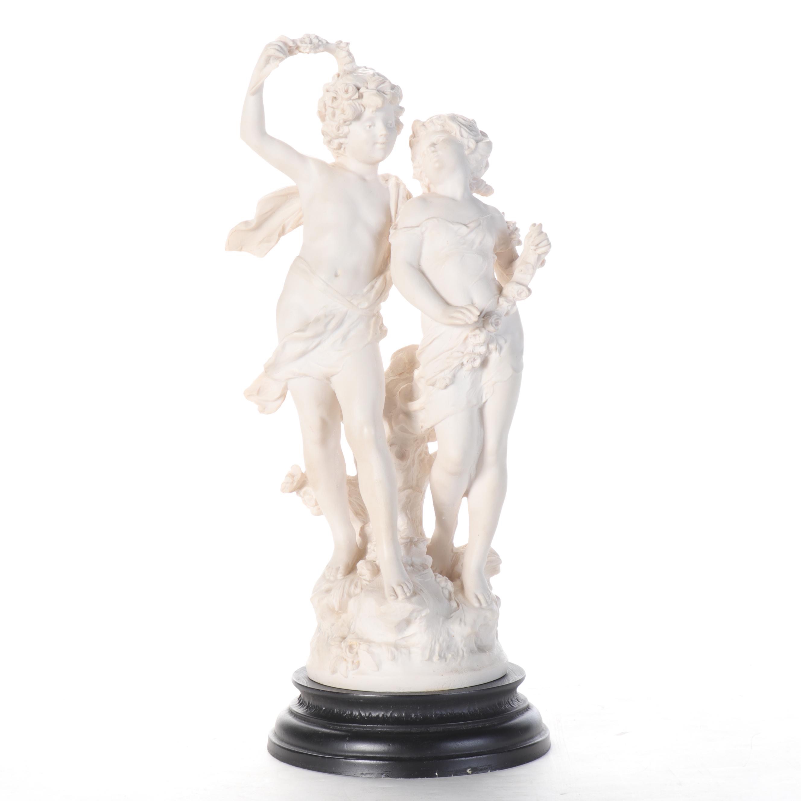 Composition Statue of Neoclassical Style Apollo and Daphne Marked "Auguste"