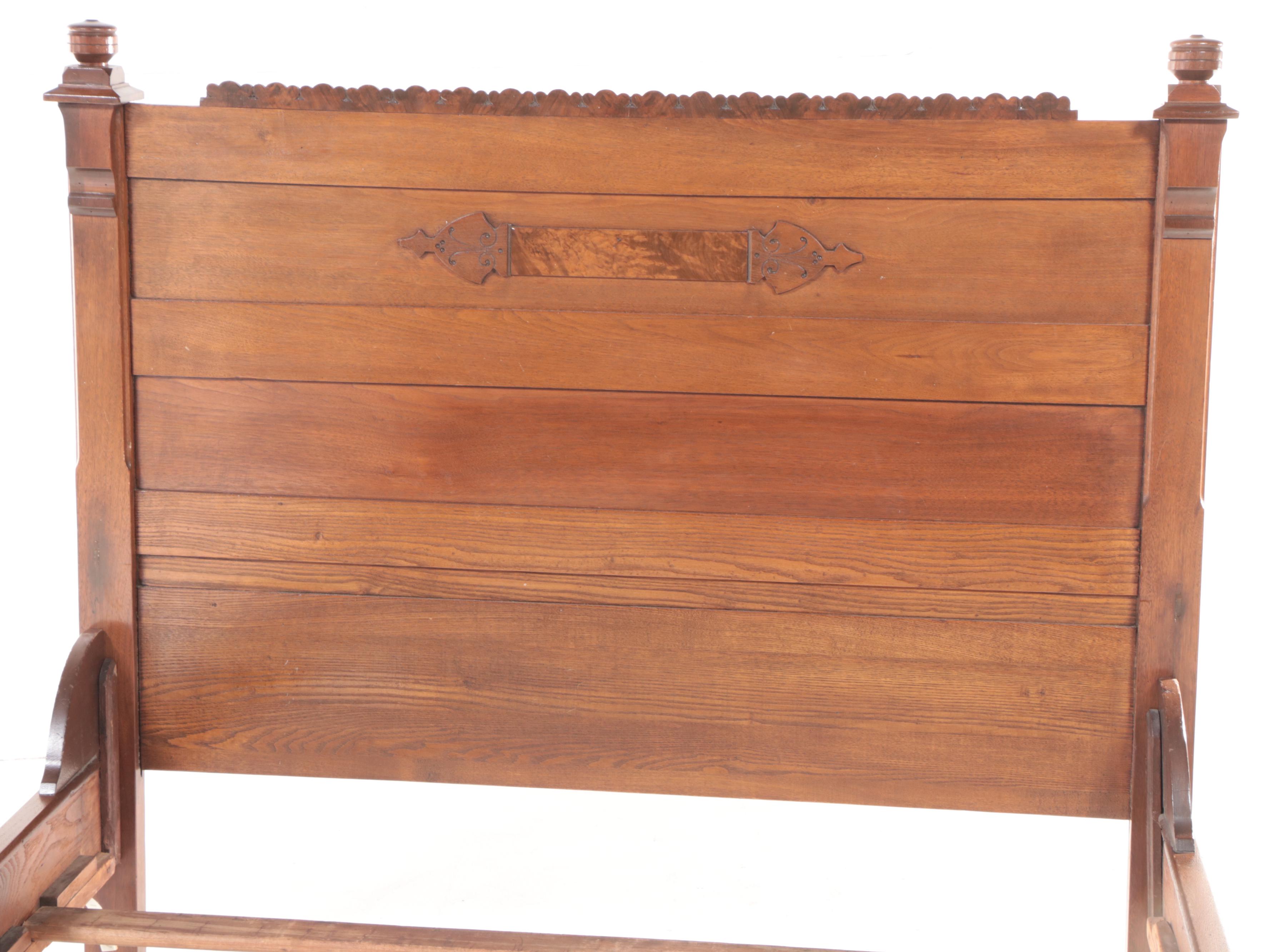 Victorian Eastlake Walnut Full Size Bed, Late 19th Century