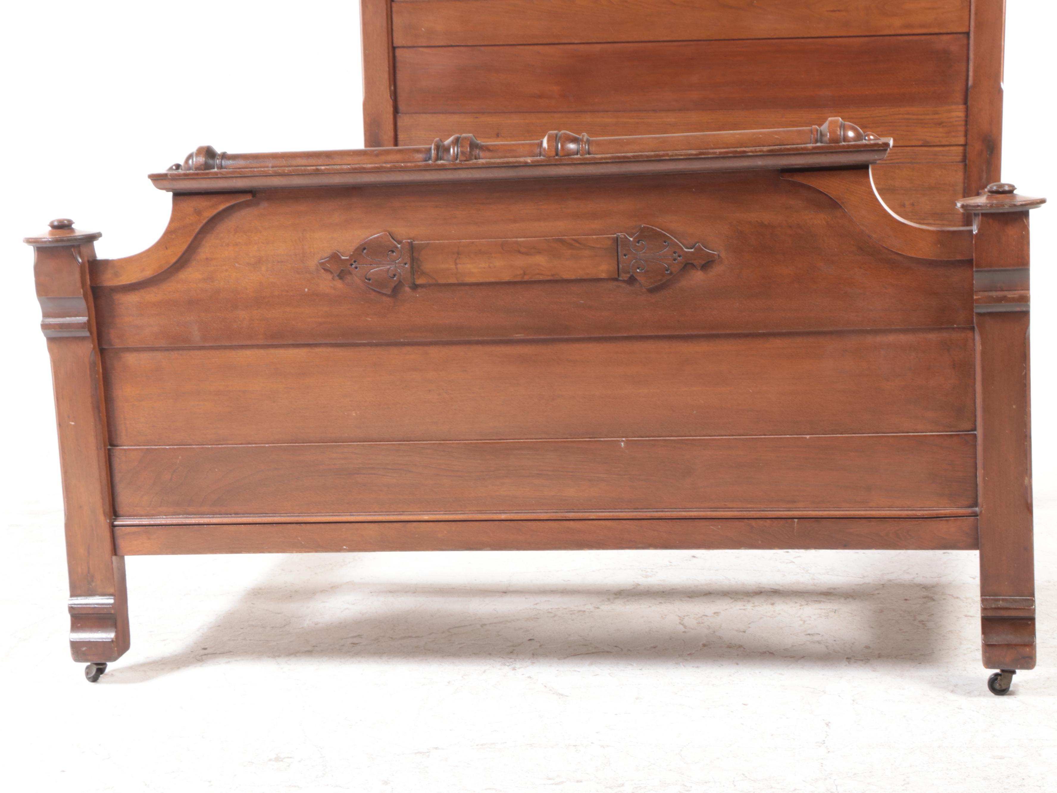 Victorian Eastlake Walnut Full Size Bed, Late 19th Century