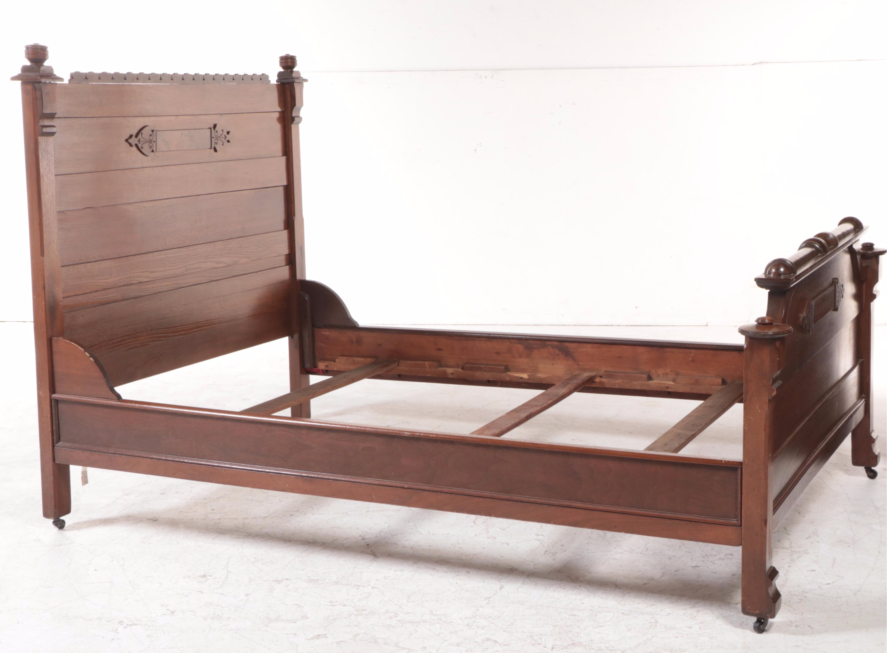 Victorian Eastlake Walnut Full Size Bed, Late 19th Century