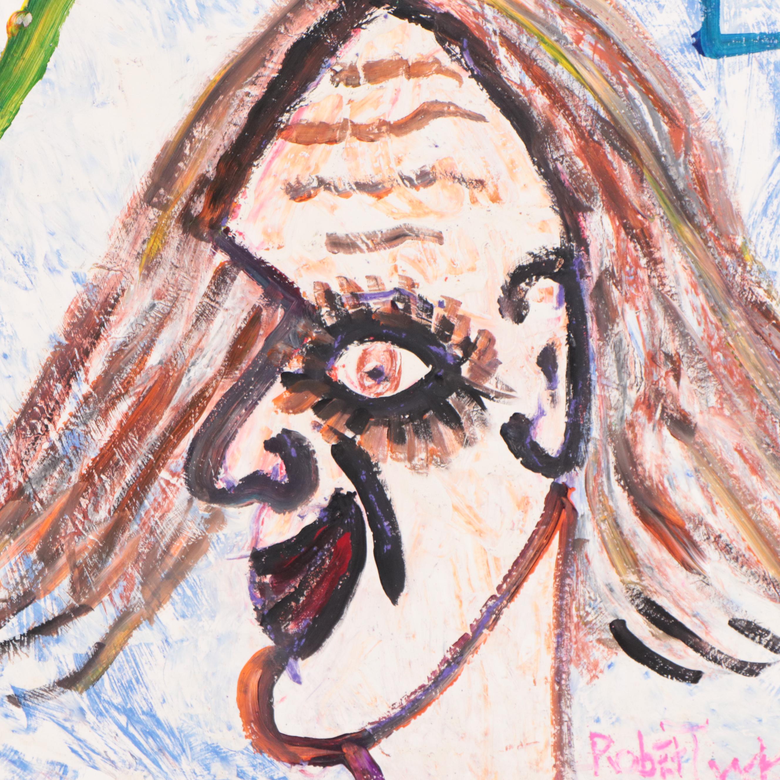 Robert Wright Figural Folk Art Acrylic Painting