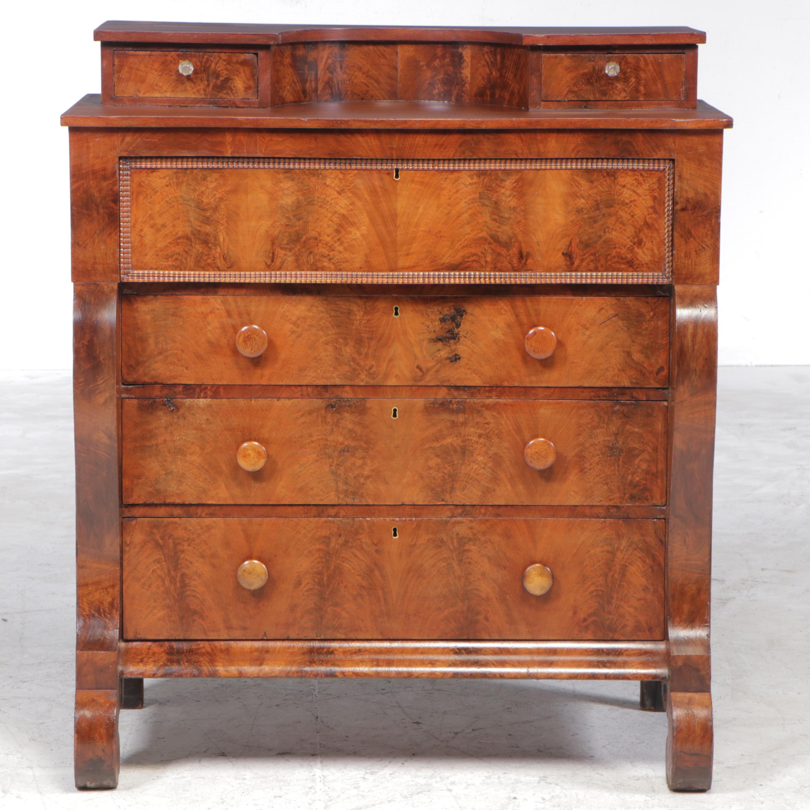 American Empire Walnut and Figured Walnut Chest of Drawers, Mid-19th Century