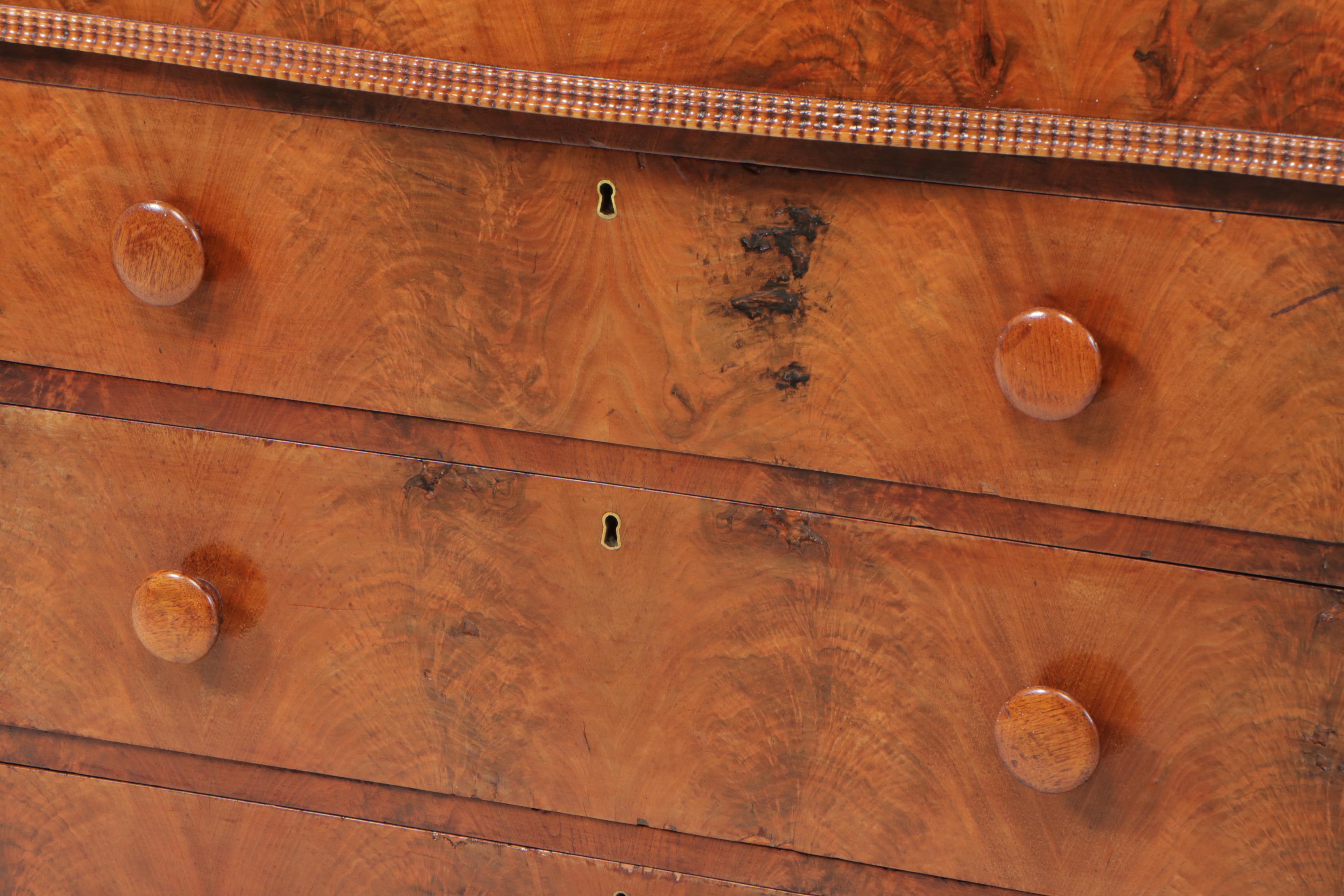 American Empire Walnut and Figured Walnut Chest of Drawers, Mid-19th Century