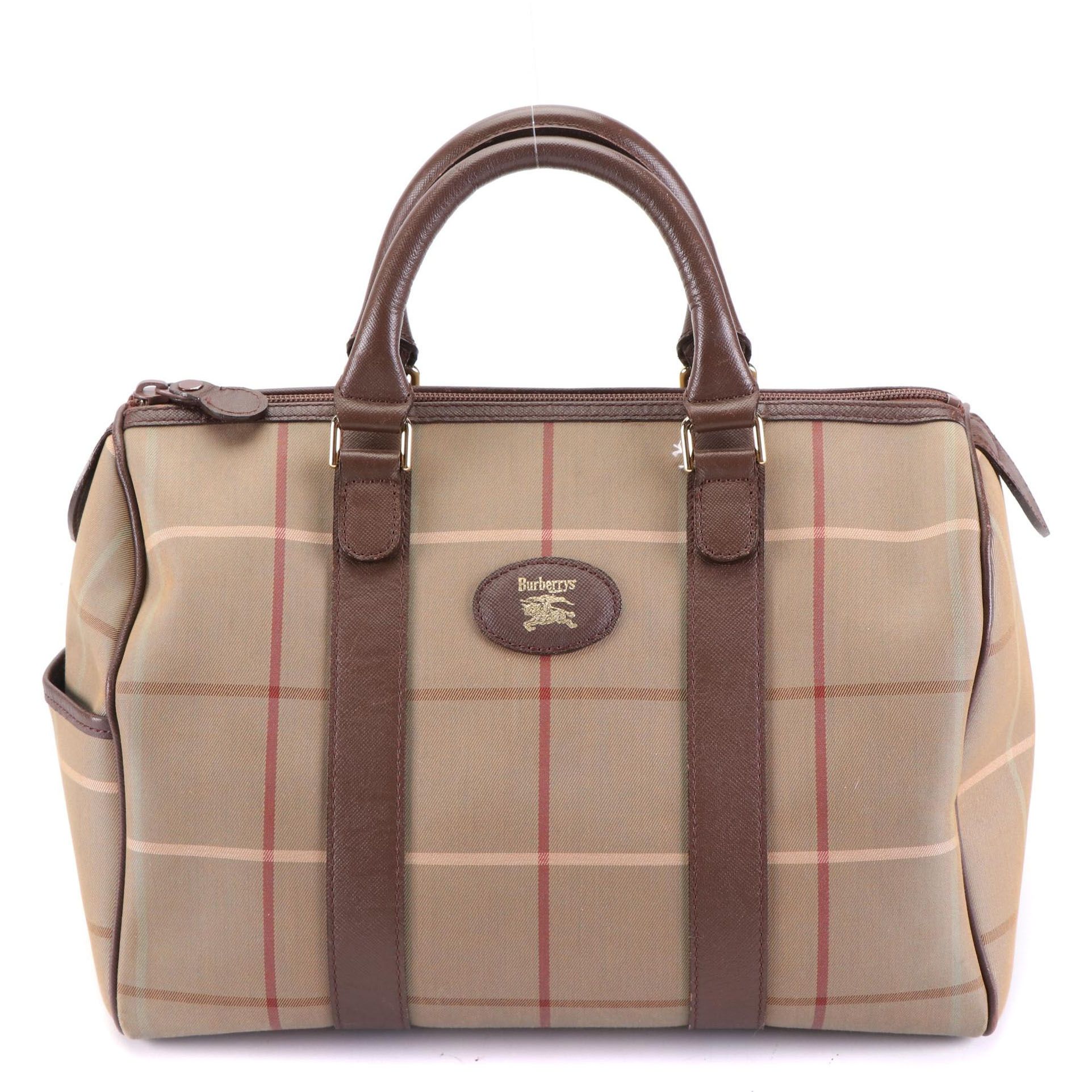 Burberry Boston Bag in Check Canvas and Leather Trim
