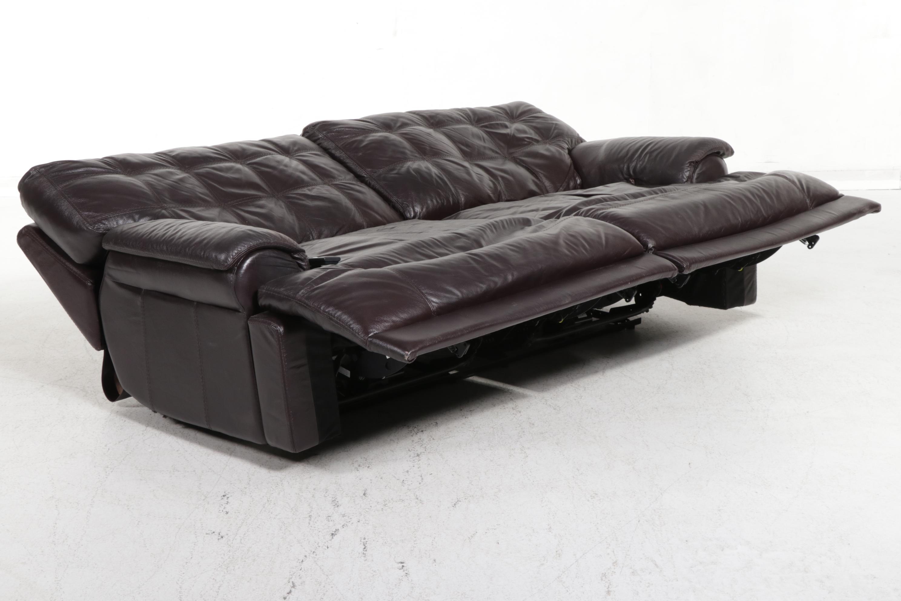 Chateau D'Ax Block-Tufted Leather Two-Seat Power Reclining Sofa