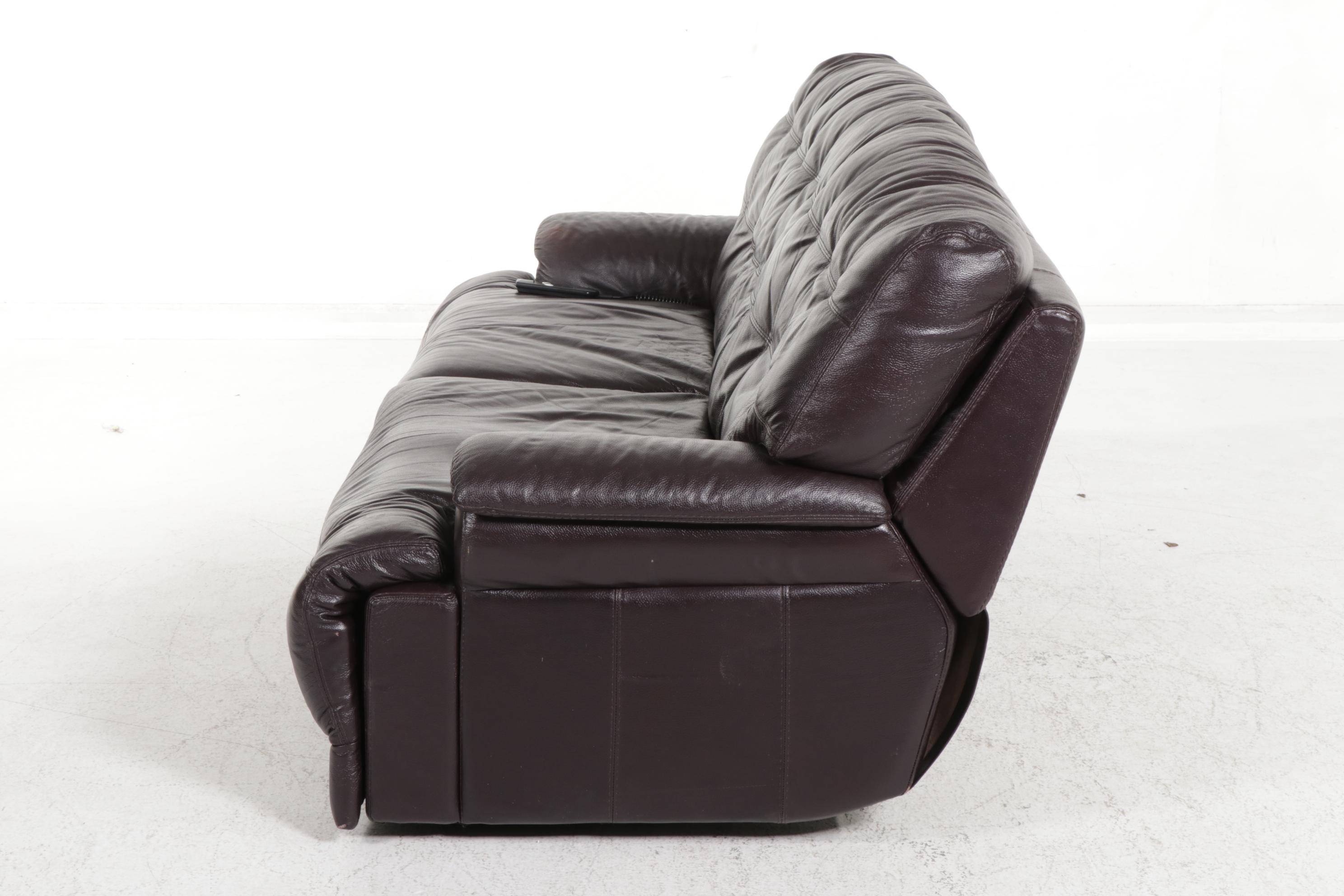 Chateau D'Ax Block-Tufted Leather Two-Seat Power Reclining Sofa