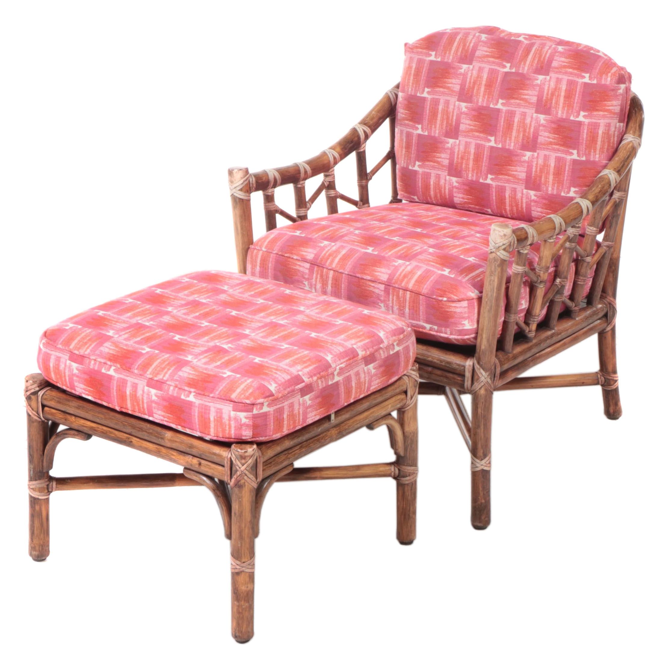 McGuire Rattan Lounge Chair and Ottoman, Mid to Late 20th Century