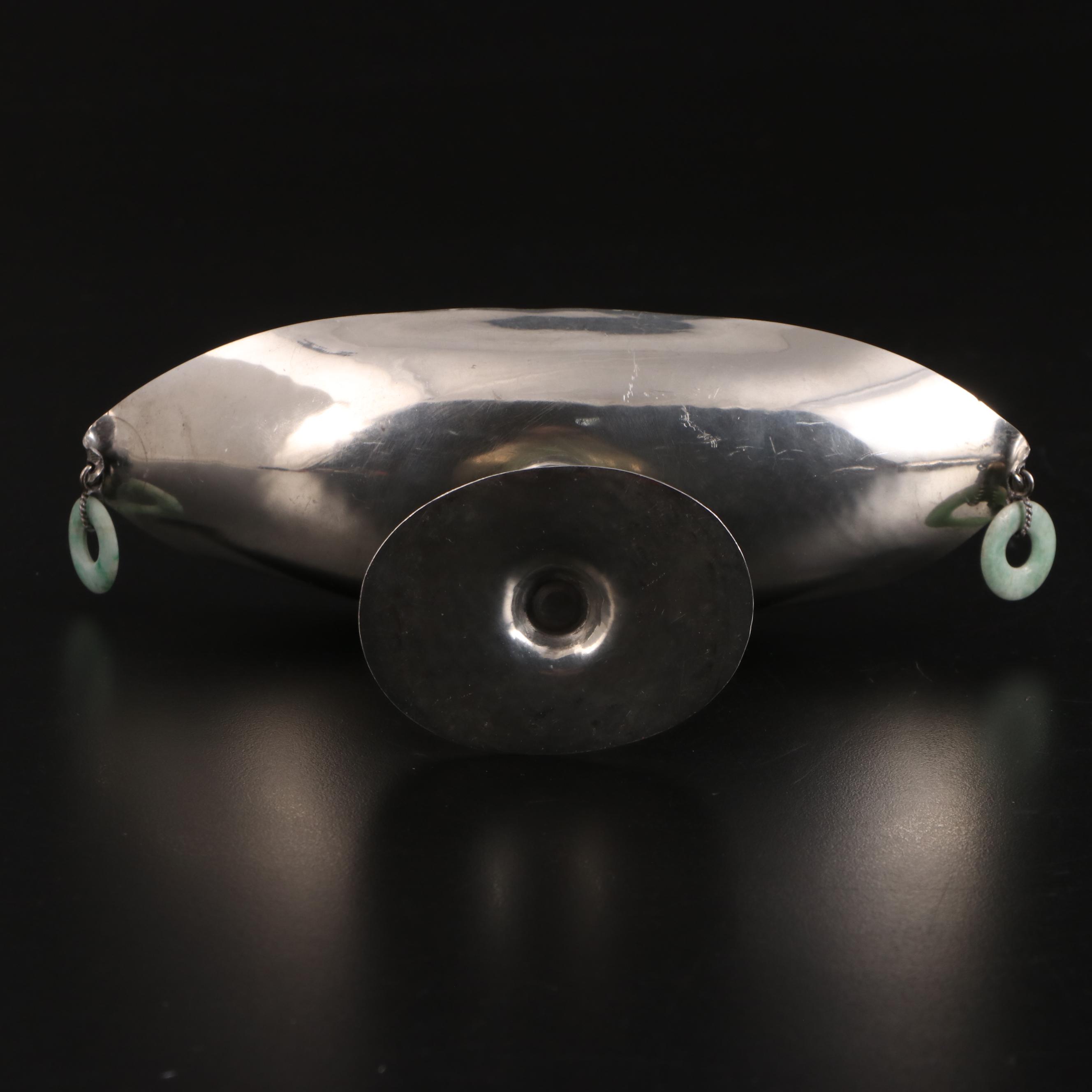 Art Deco Style Metal Compote with Stone Accents and Other Boxes