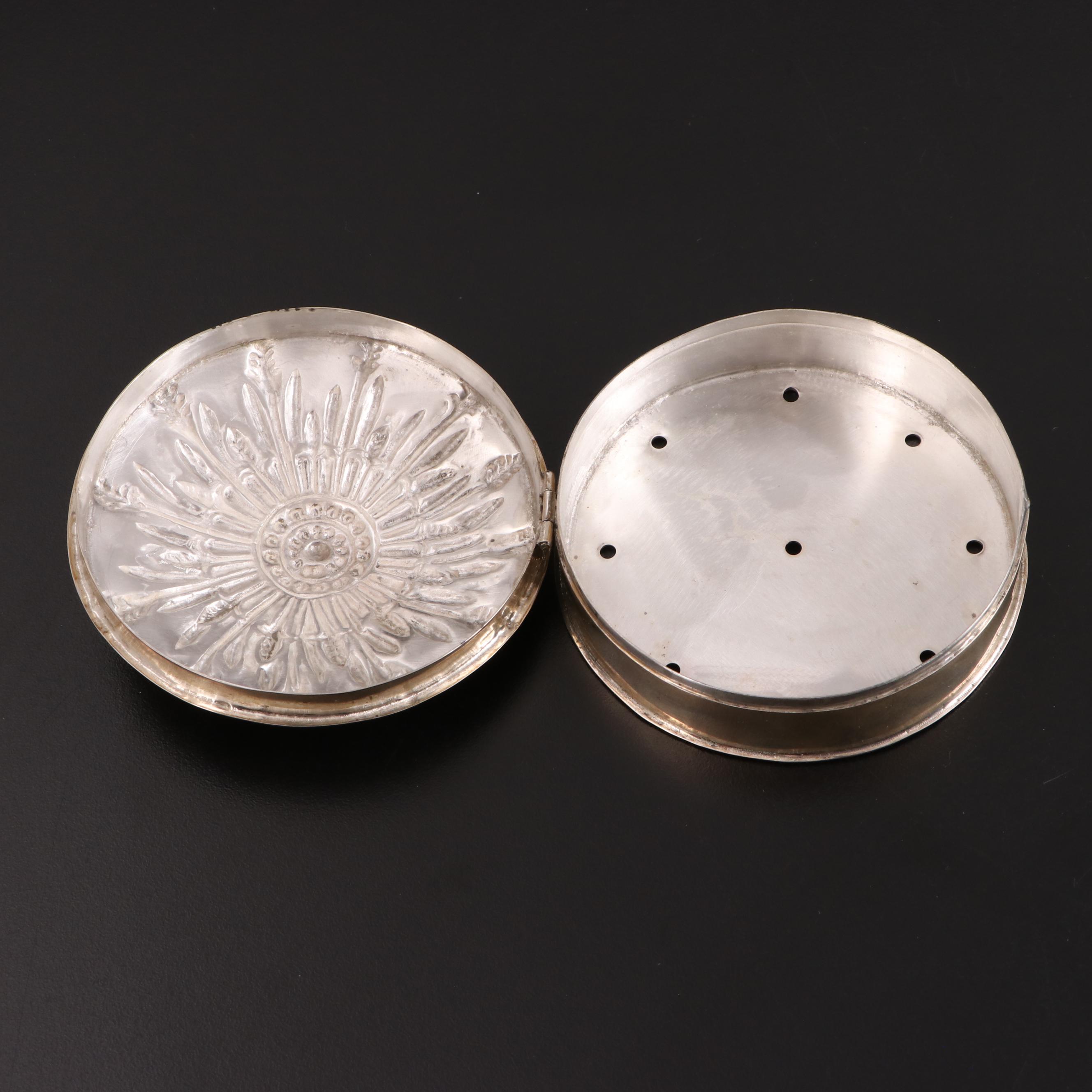 Art Deco Style Metal Compote with Stone Accents and Other Boxes