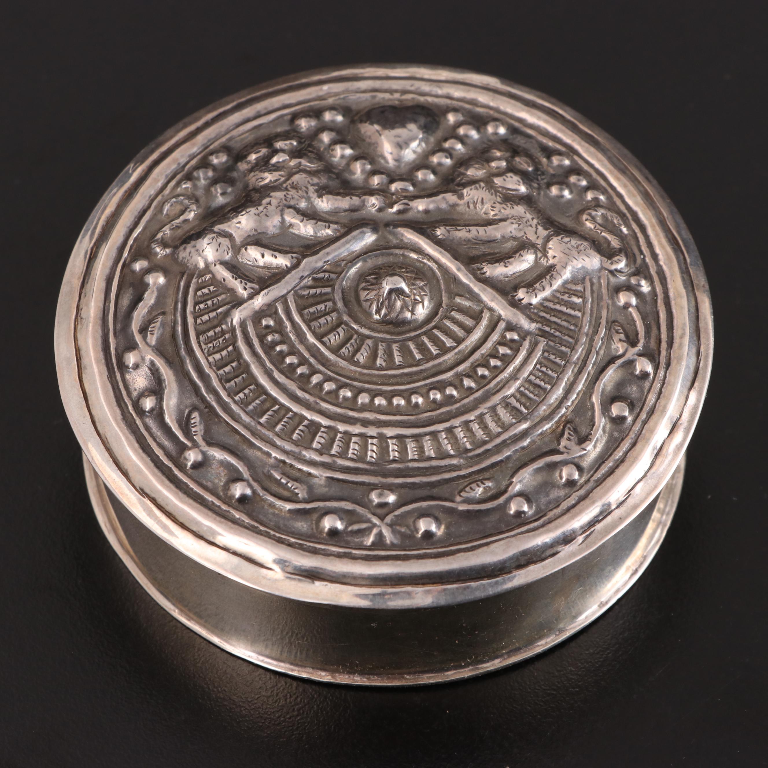 Art Deco Style Metal Compote with Stone Accents and Other Boxes