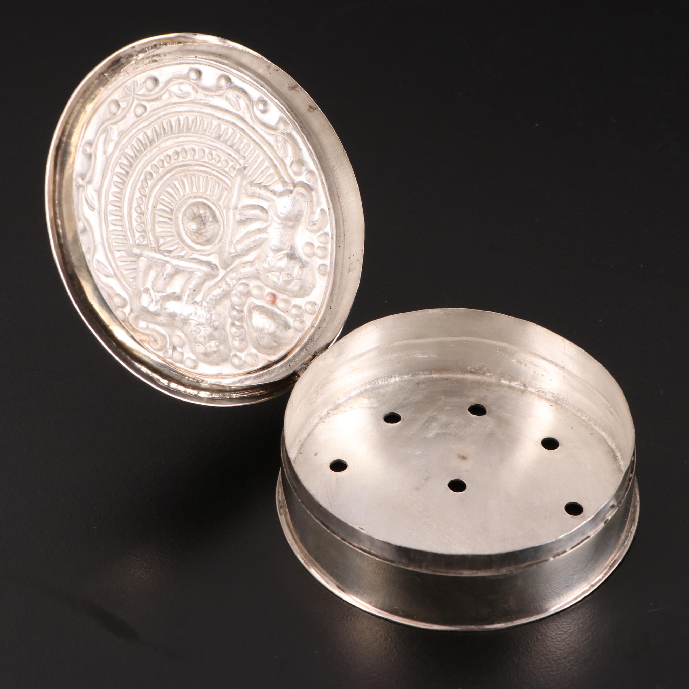 Art Deco Style Metal Compote with Stone Accents and Other Boxes