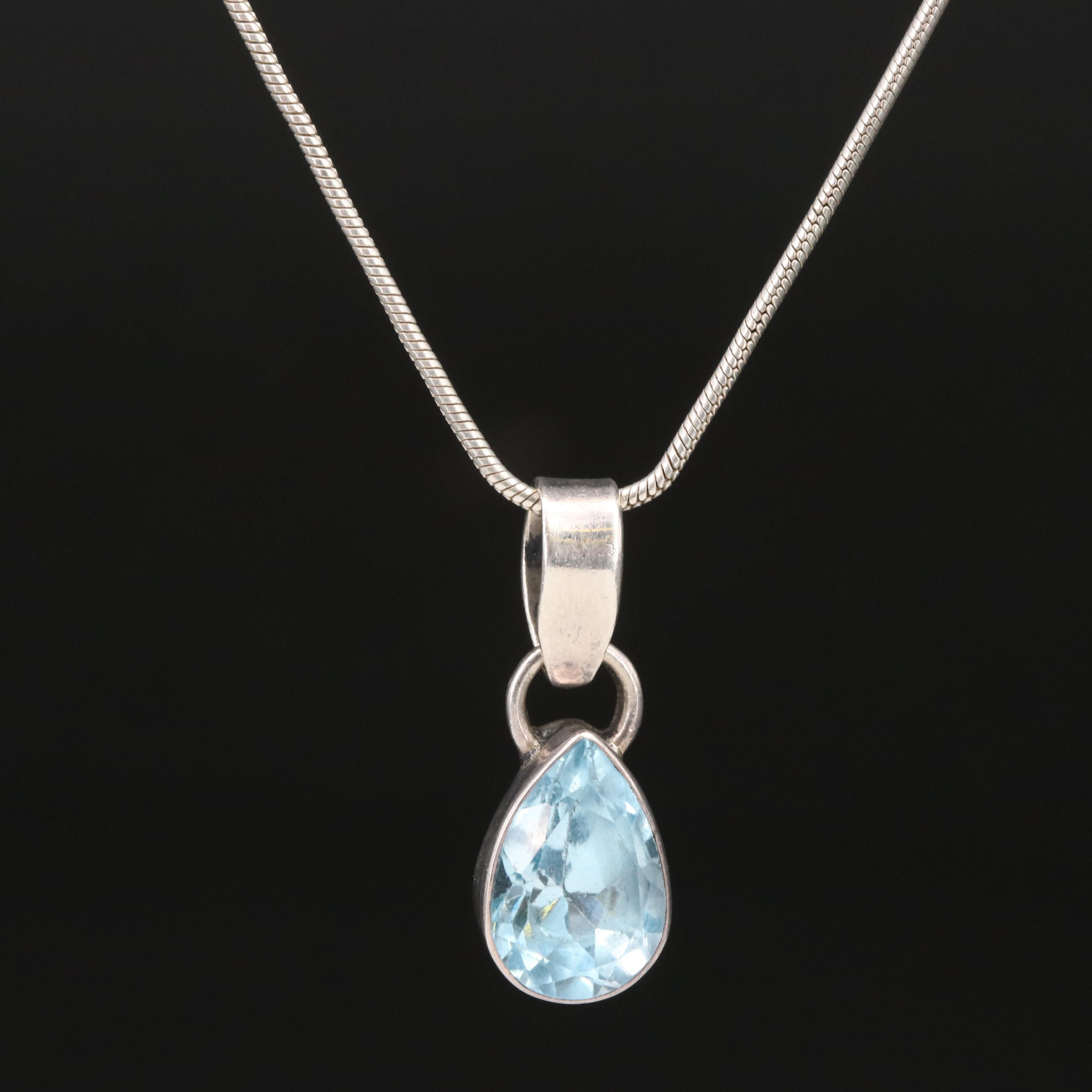 Sterling Sky Blue Topaz Teardrop Pendant Necklace