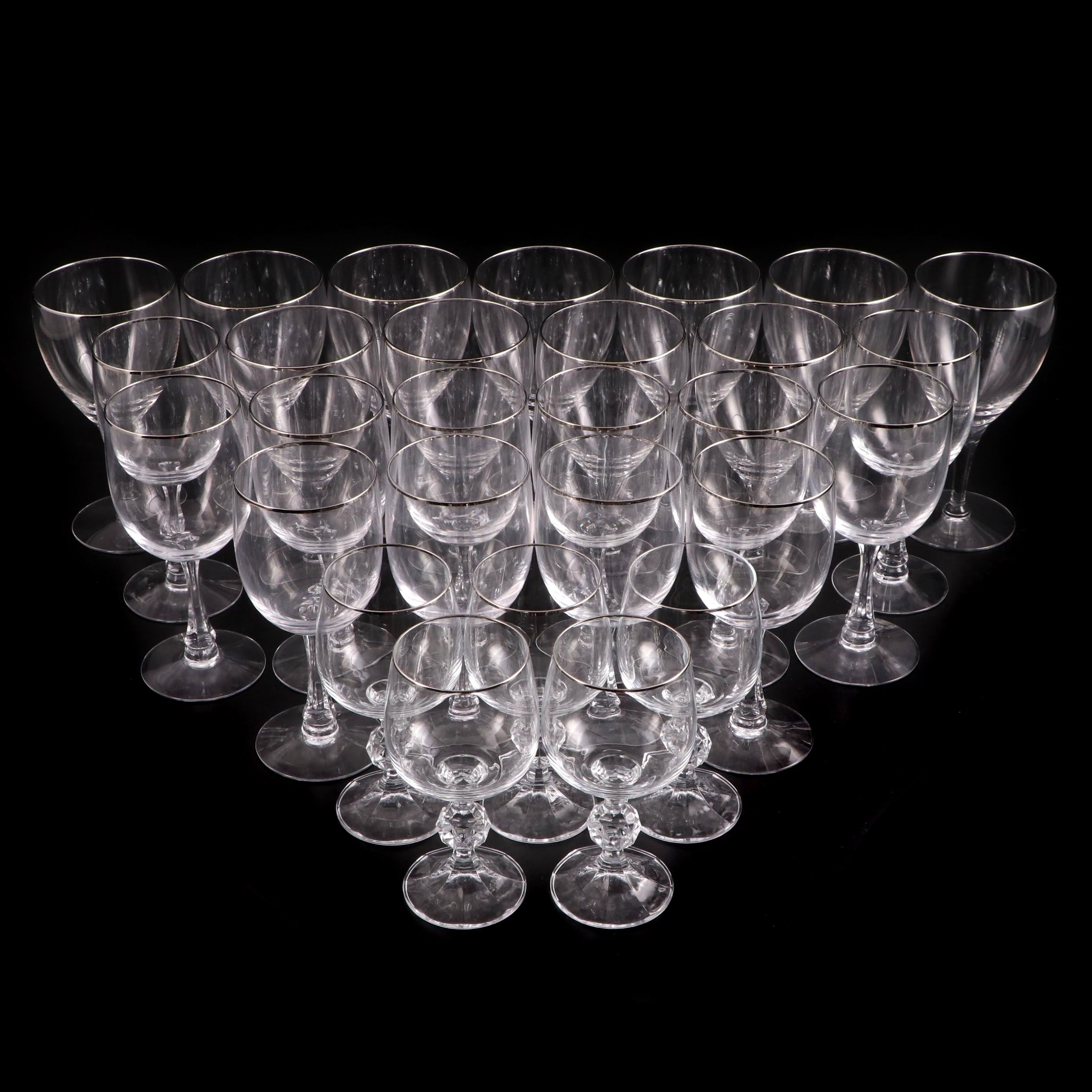 Fostoria "Trousseau" Water Goblets and Other Silver-Rimmed Stemware, 1958-1982