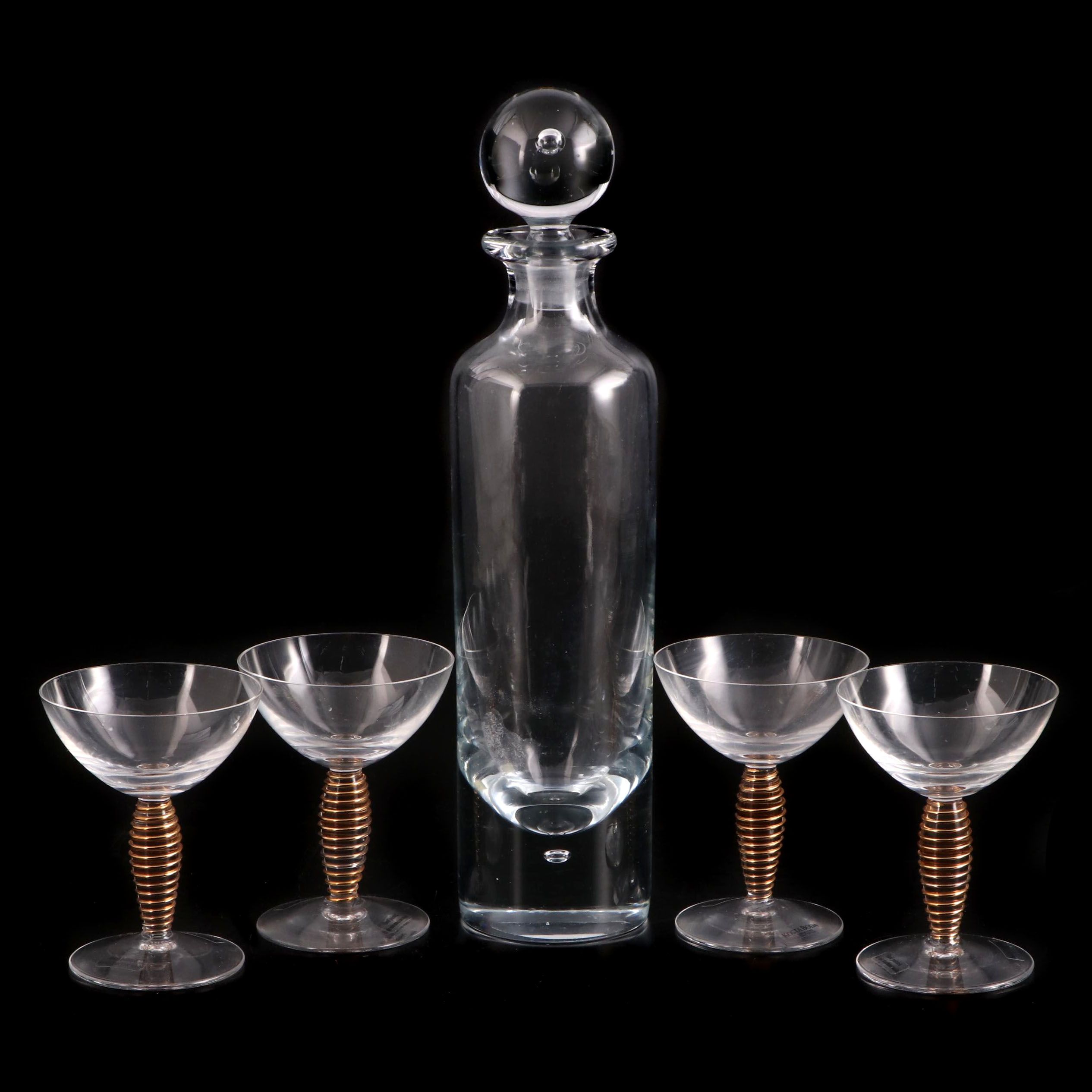 Kosta Boda  "Epoque Gold" Coupes with Swedish Crystal Decanter