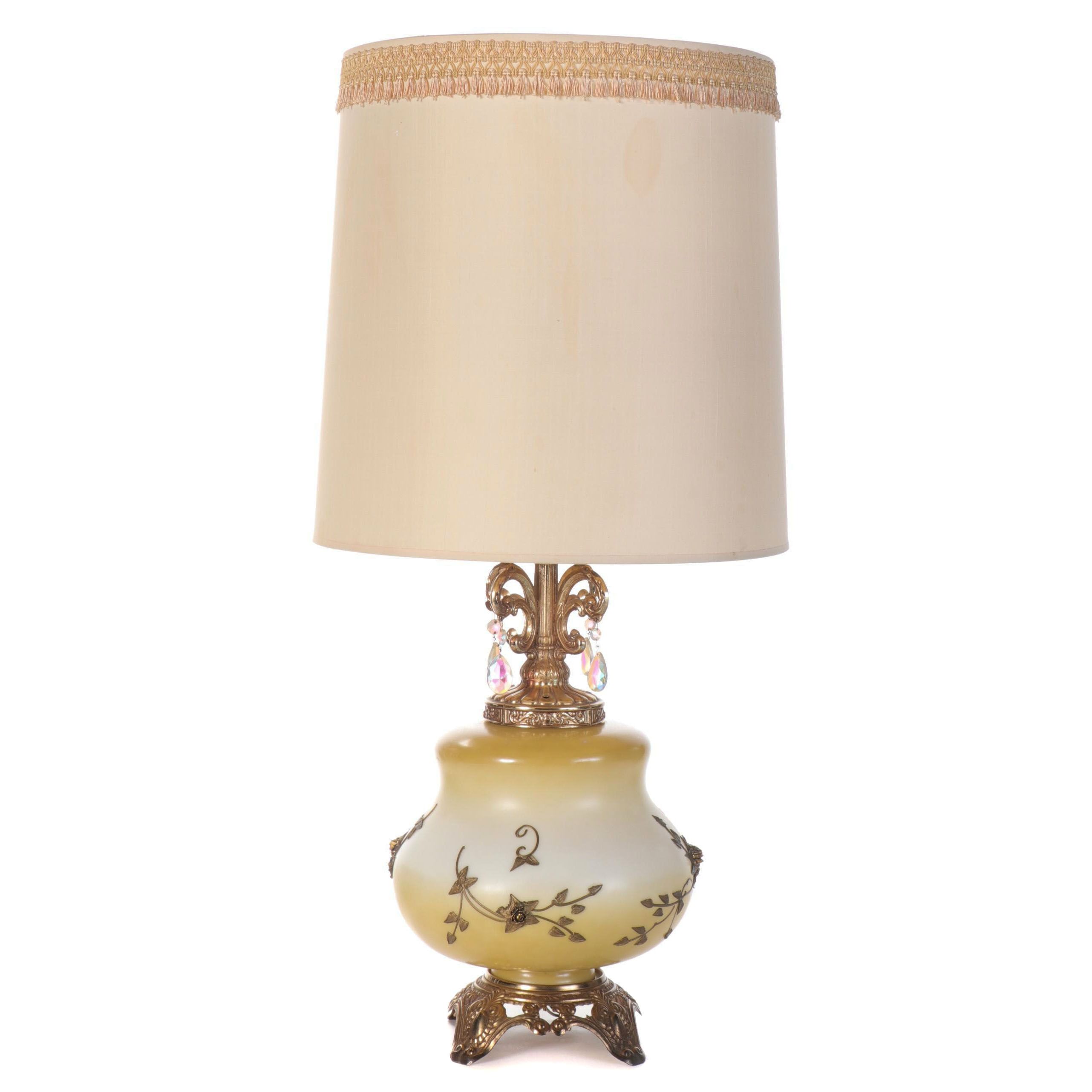 EF & EF Industries Yellow Floral Hollywood Regency Table Lamp, 1970