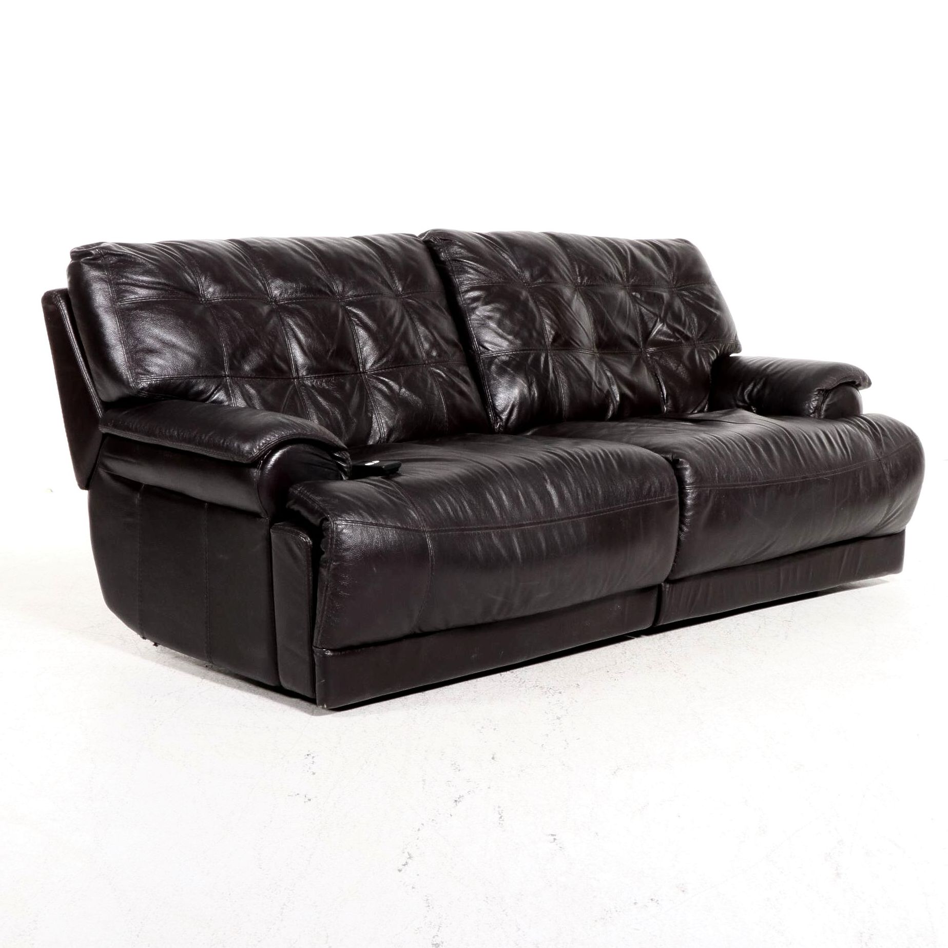 Chateau D'Ax Block-Tufted Leather Two-Seat Power Reclining Sofa
