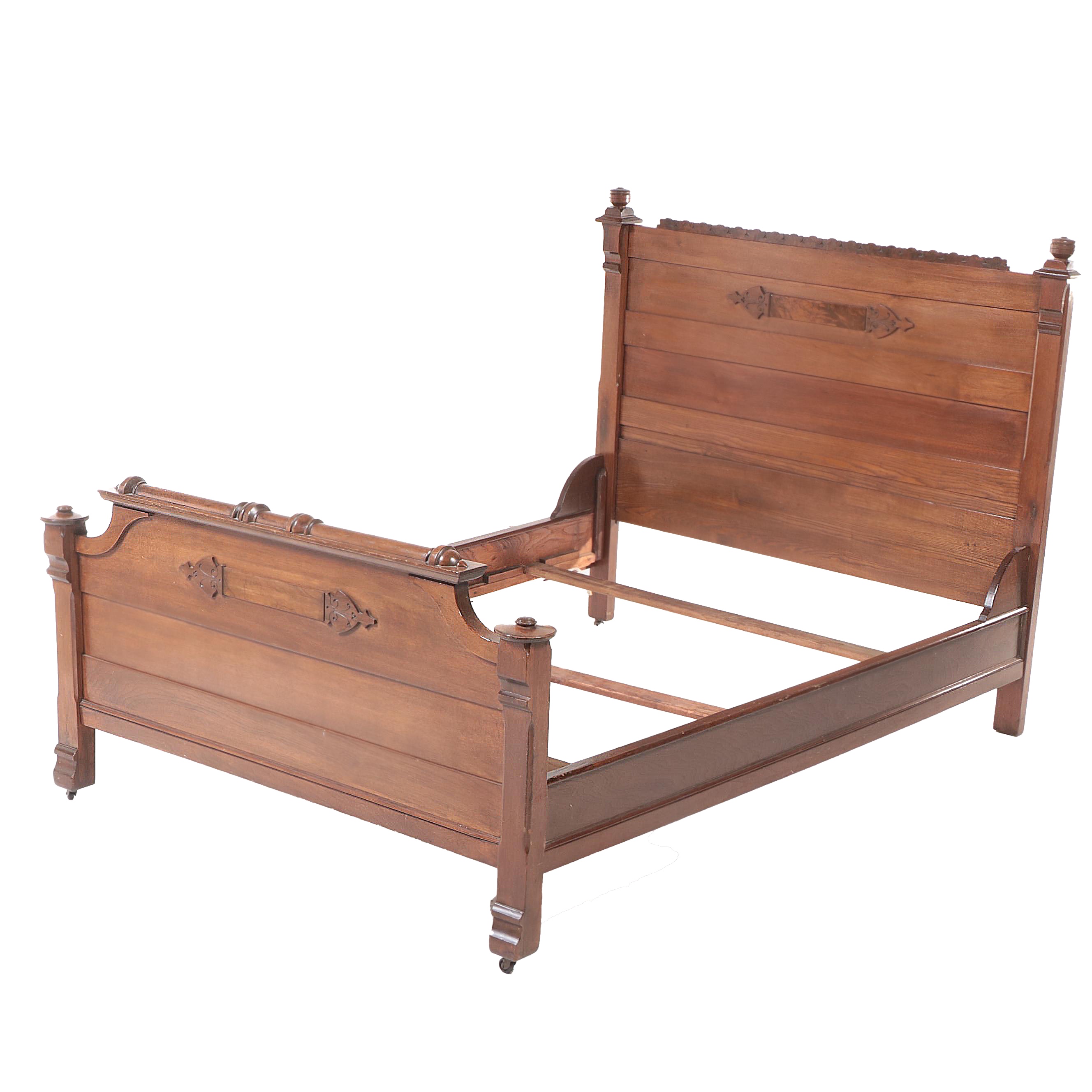 Victorian Eastlake Walnut Full Size Bed, Late 19th Century