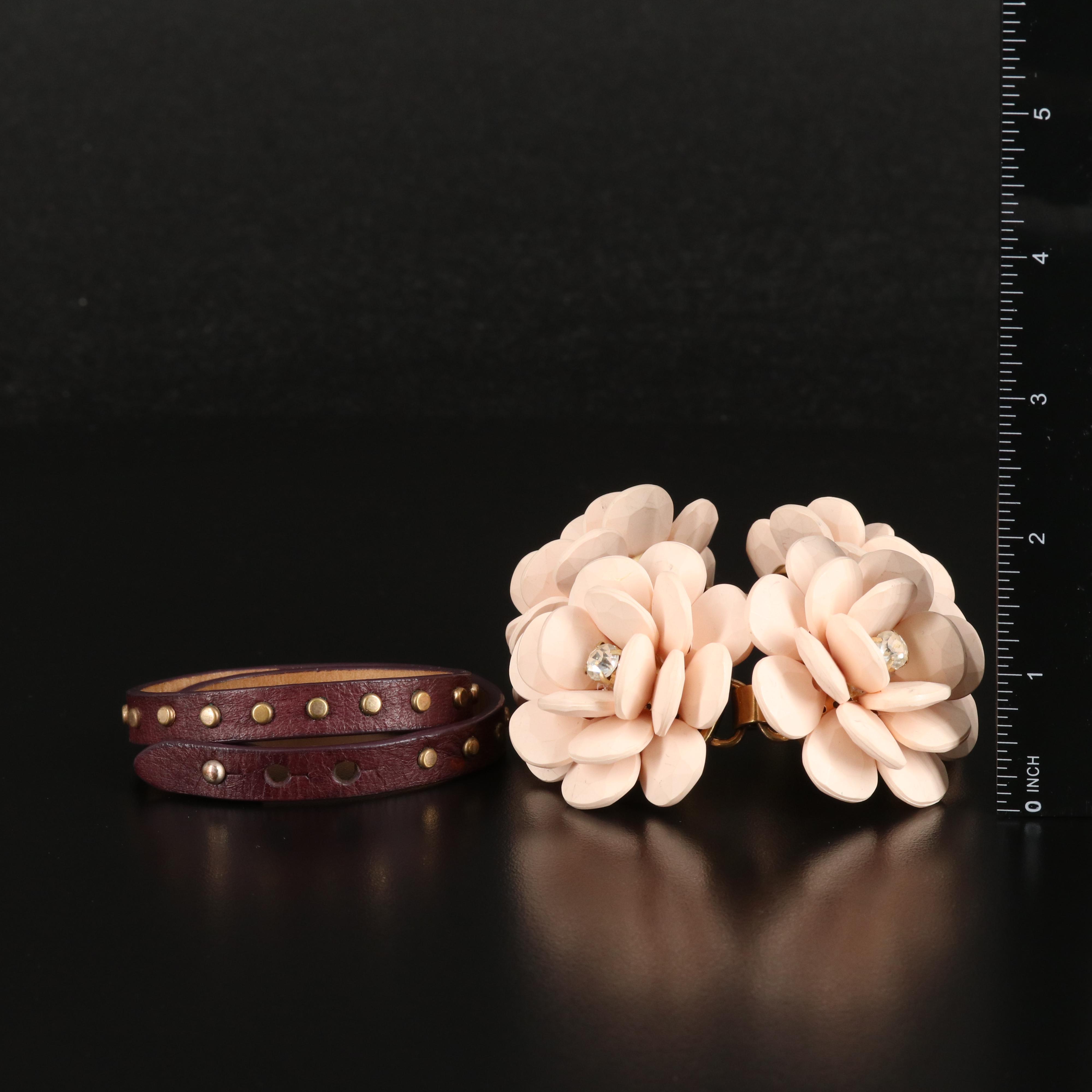 J. Crew Flower Bracelet with Leather Double Wrap Bracelet