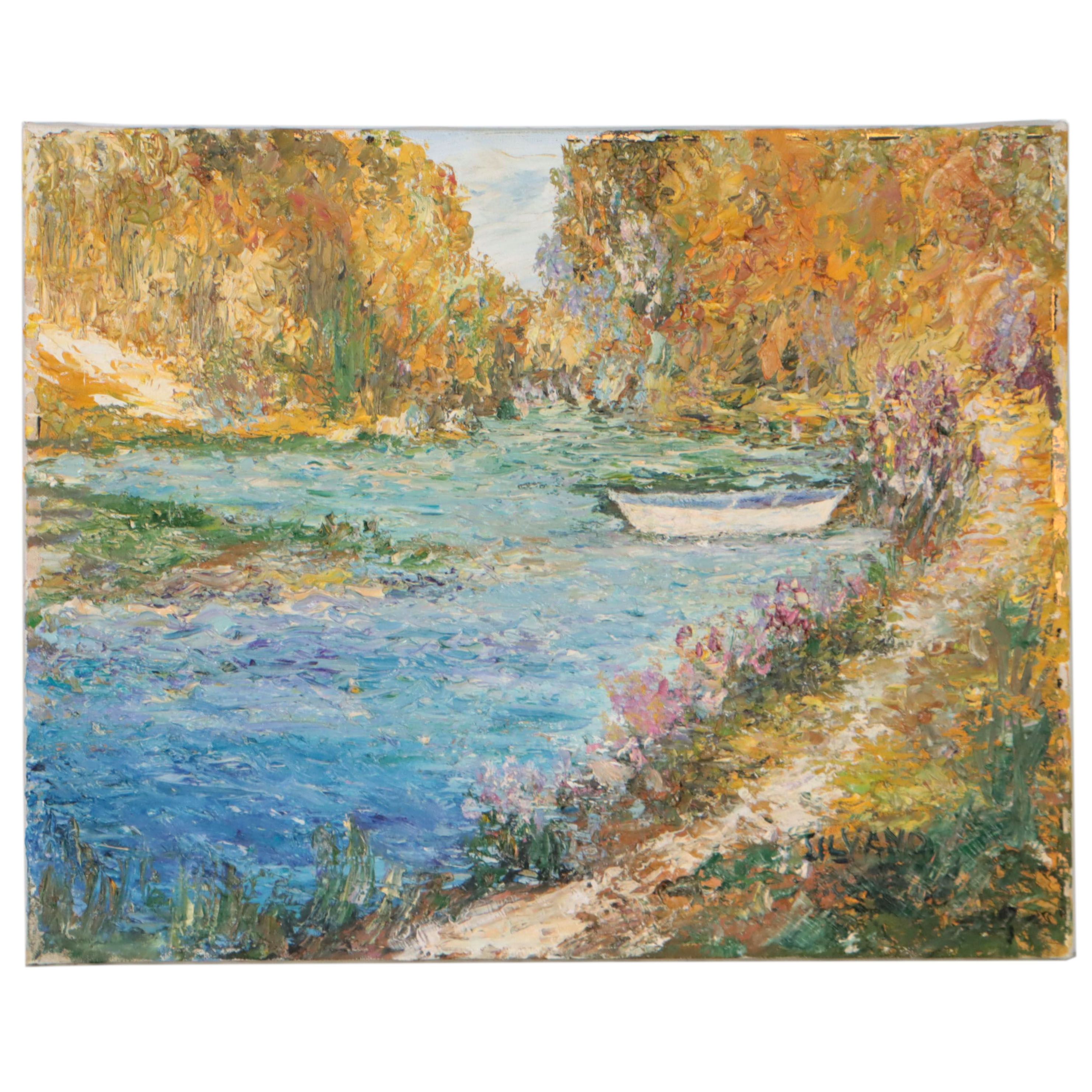 Silvano Assensi Oil Painting of River Landscape
