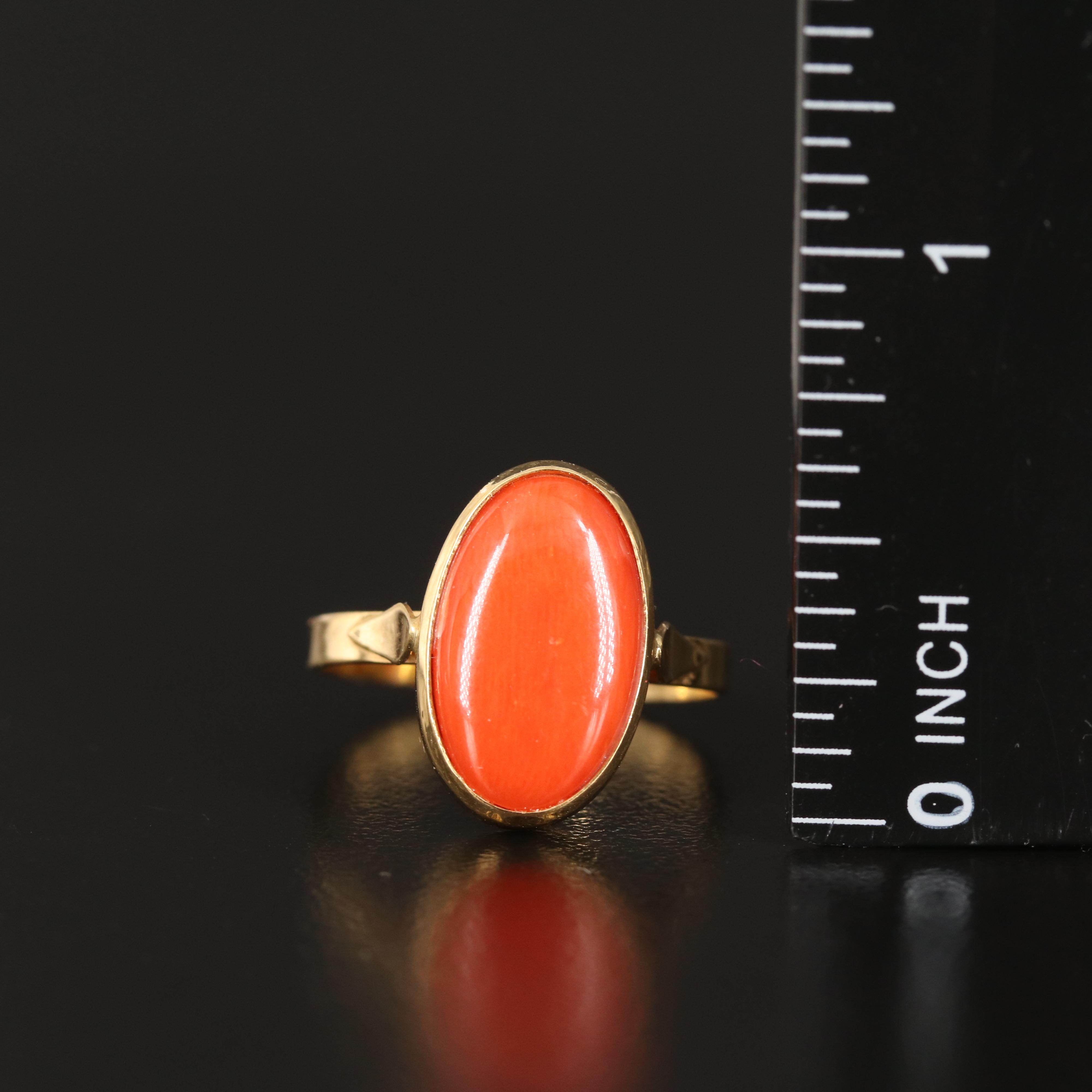 18K Coral Solitaire Ring
