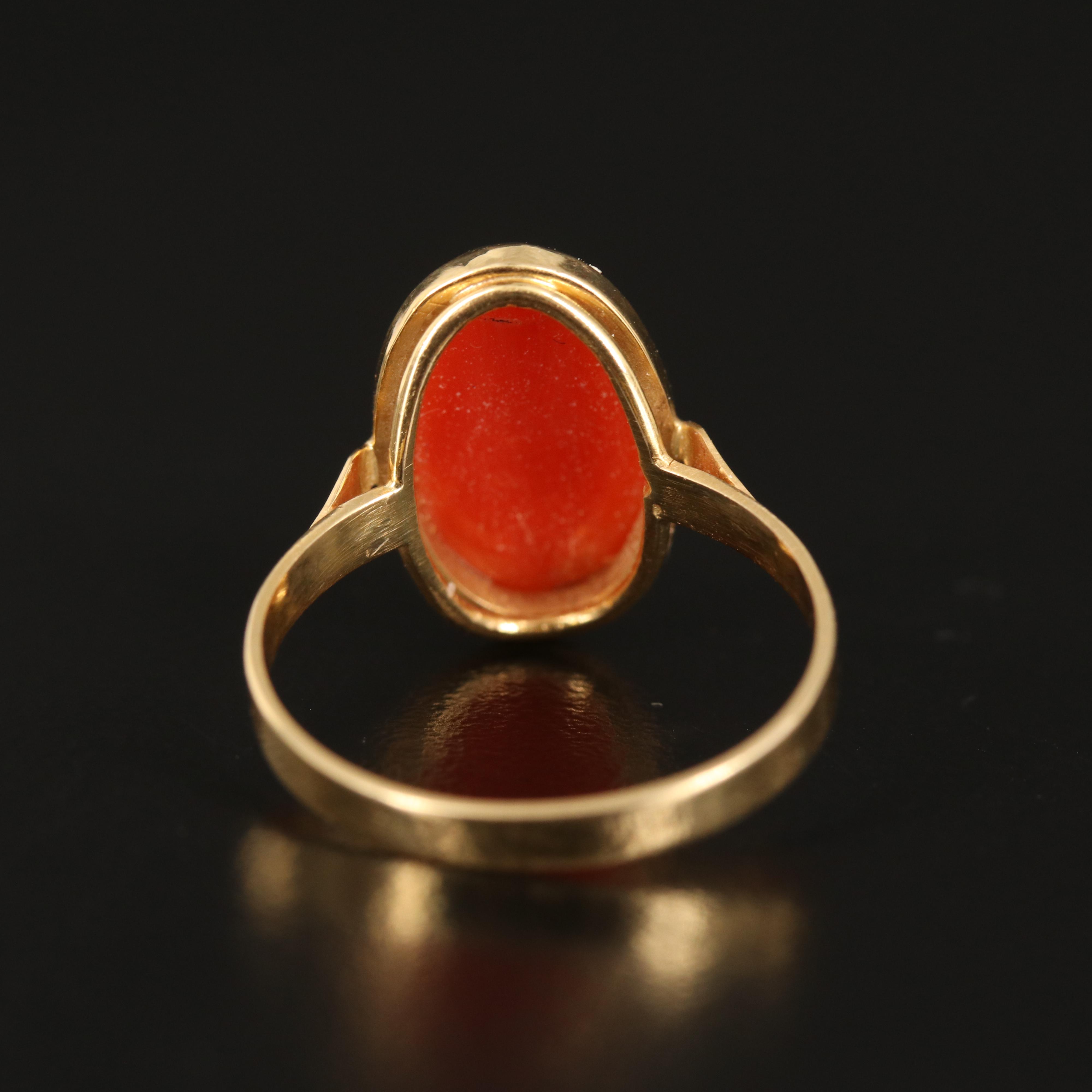 18K Coral Solitaire Ring