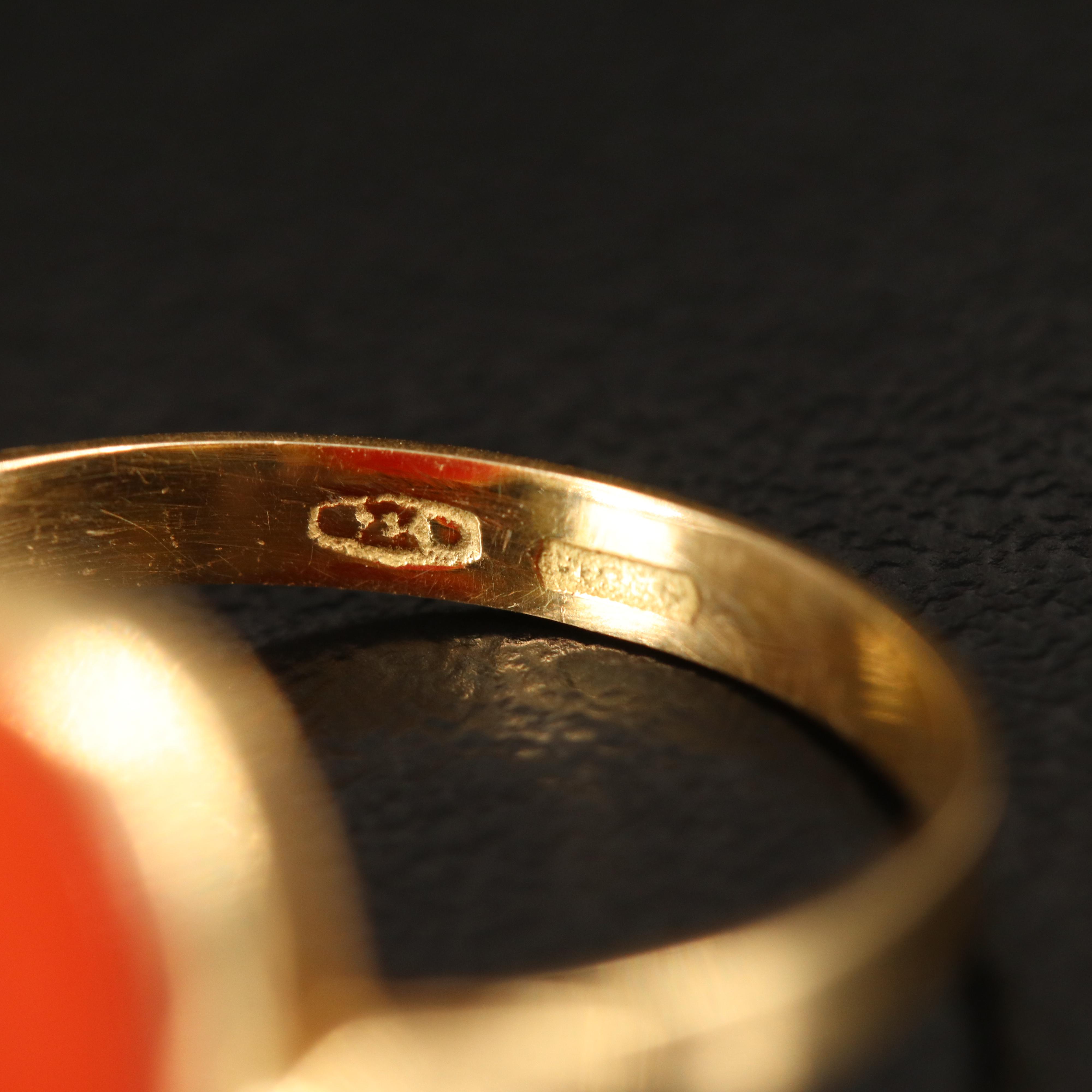 18K Coral Solitaire Ring