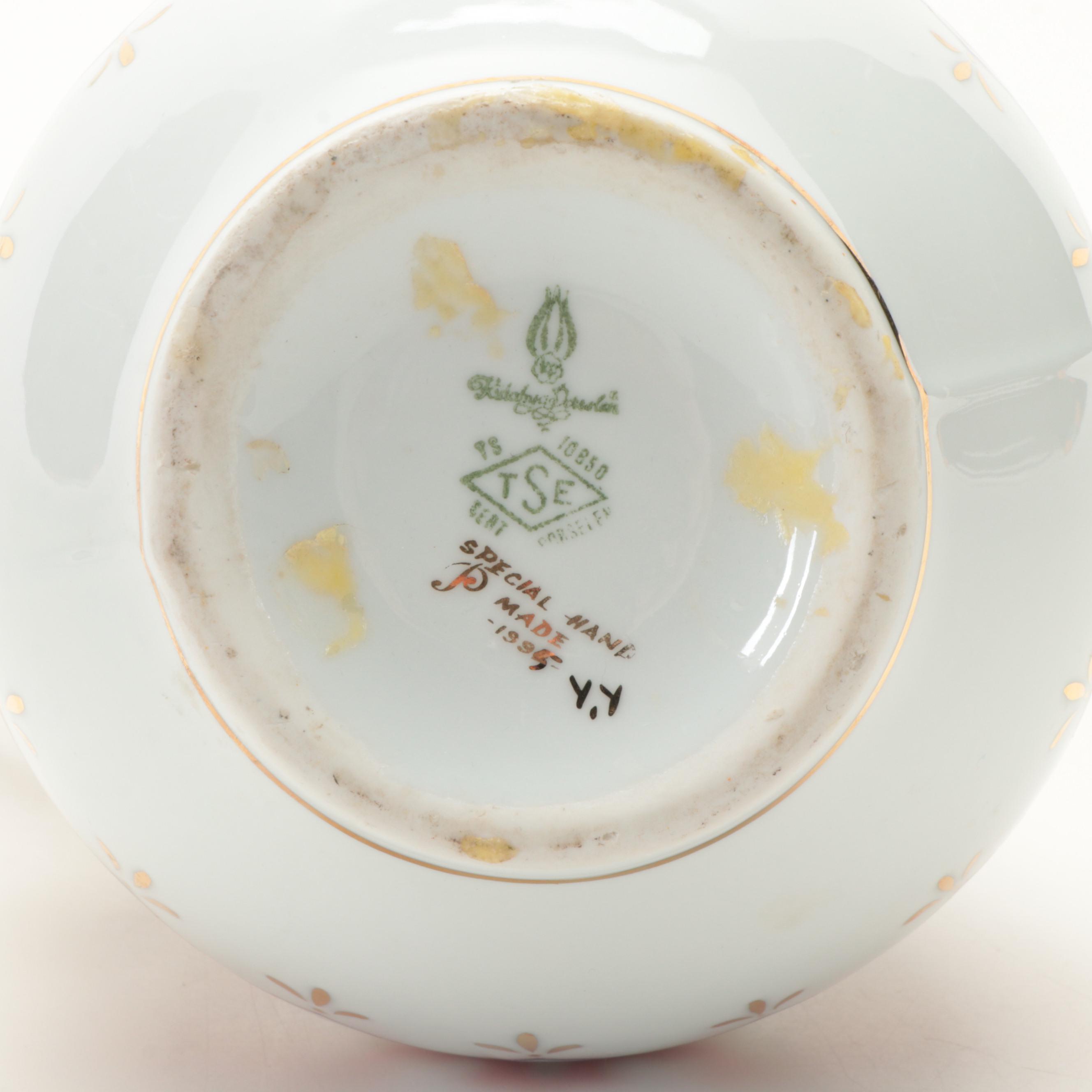 Hand-Painted Dresden Porcelain Ewer with Gilt Filigree Mounts