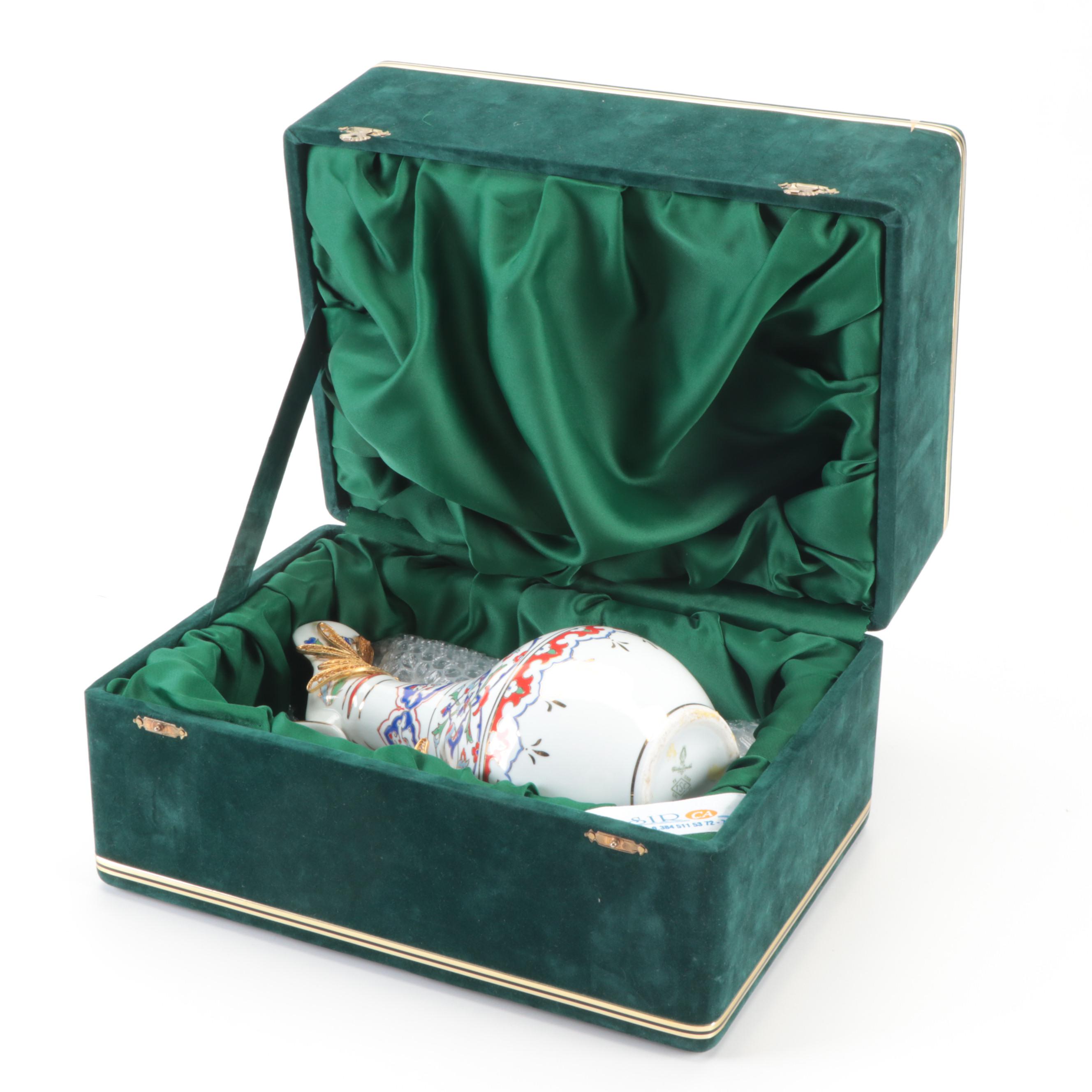 Hand-Painted Dresden Porcelain Ewer with Gilt Filigree Mounts