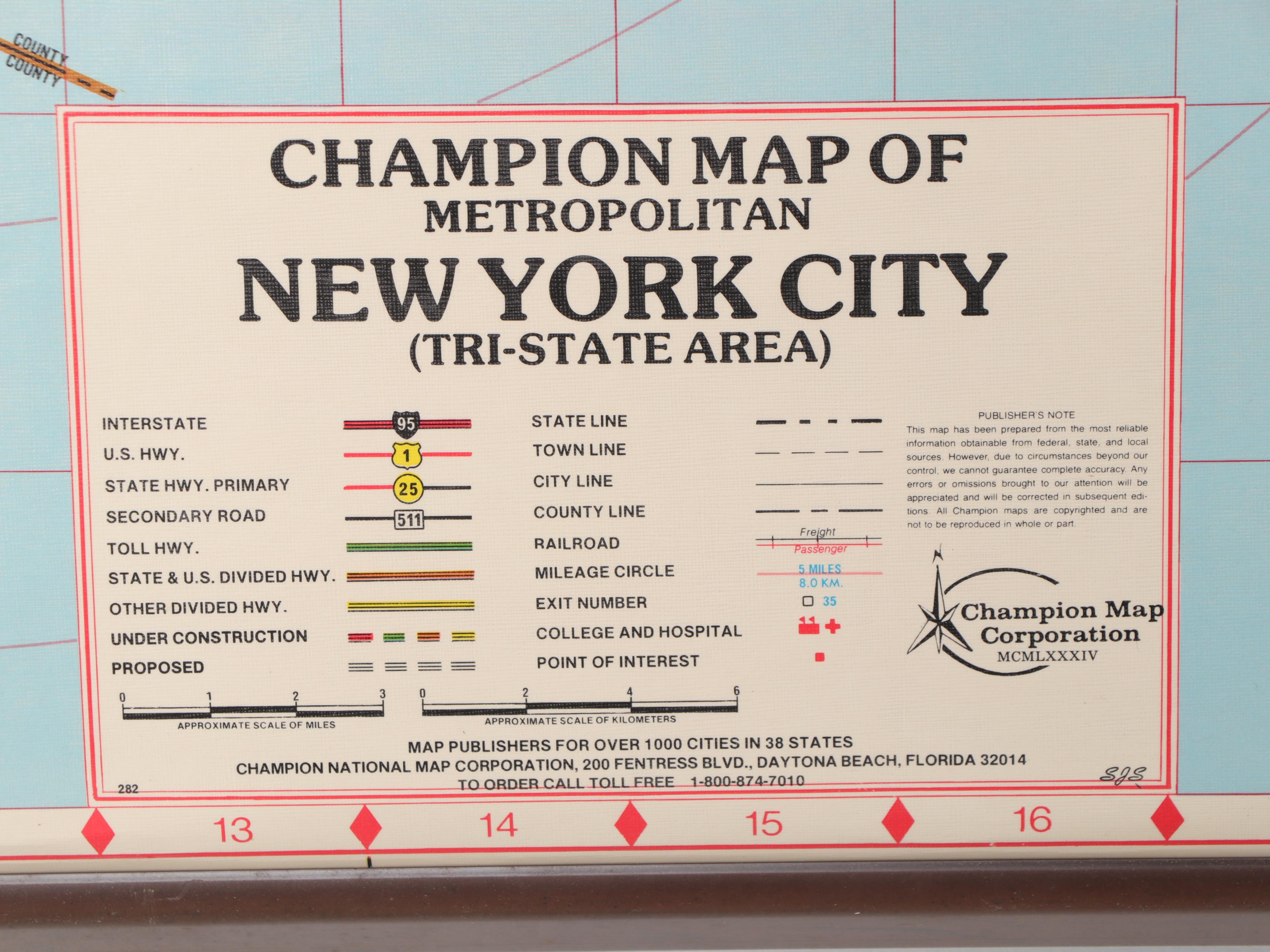 Champion Pull-Down Map of Metropolitan New York City