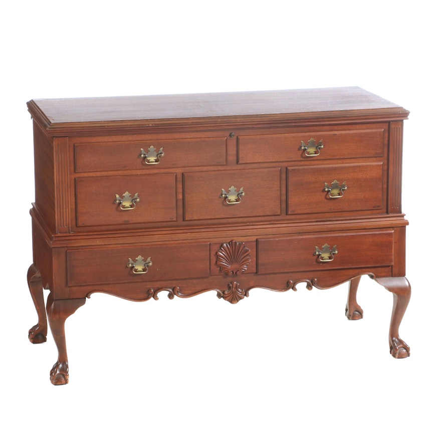 Chippendale Style Walnut Cedar Chest with Single Drawer, Mid to Late 20th C.