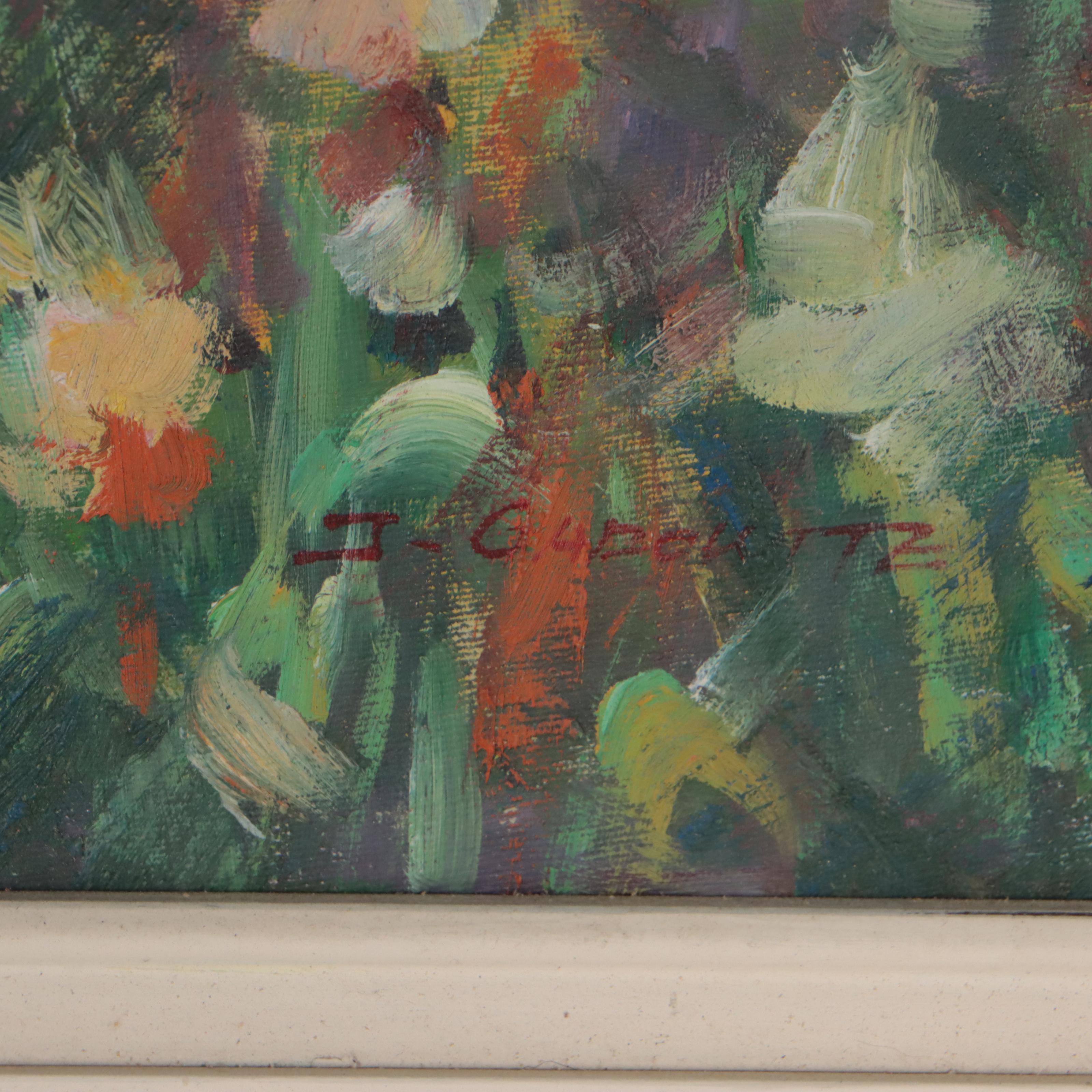 Impressionistic Oil Painting of Woman in Flower Field, Late 20th Century