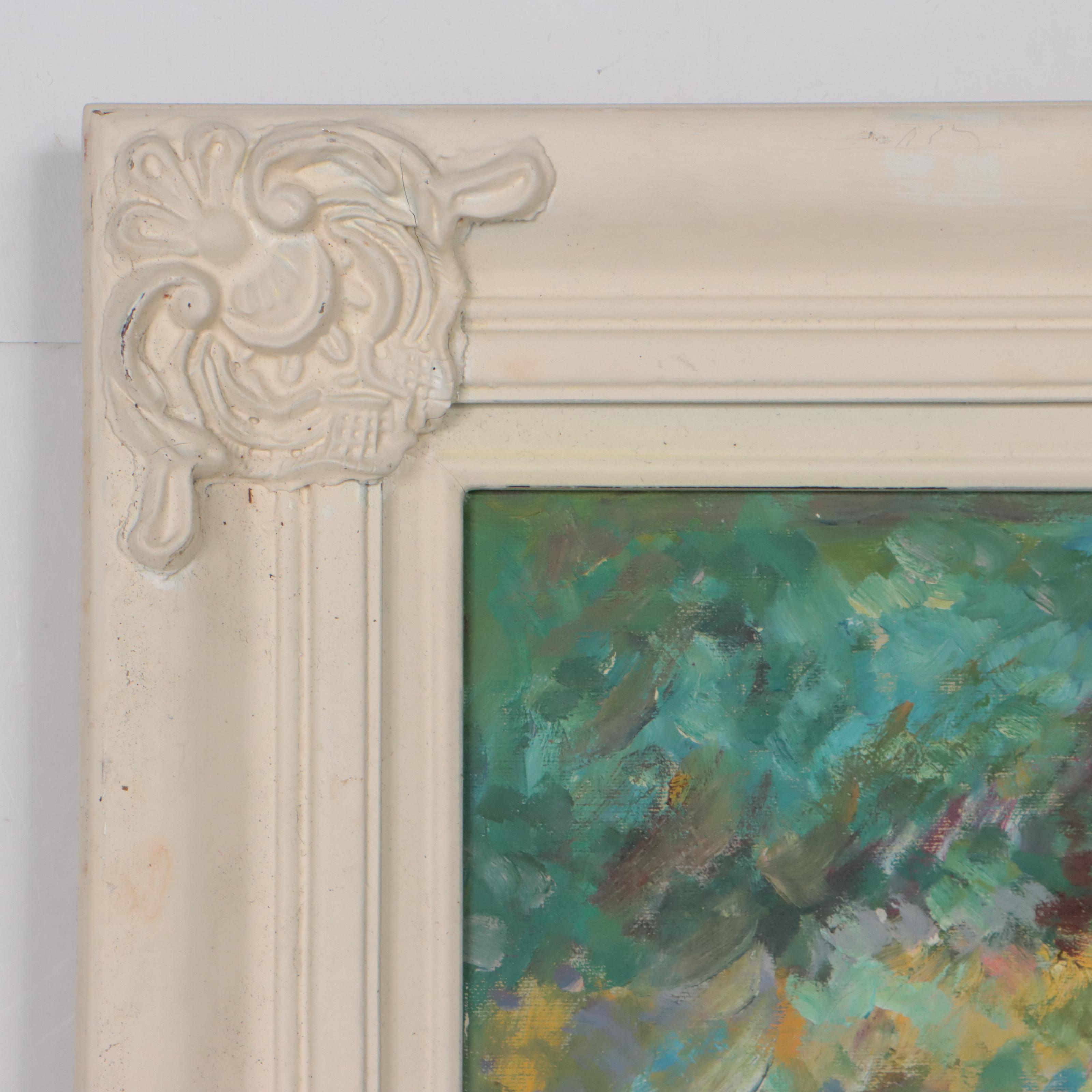 Impressionistic Oil Painting of Woman in Flower Field, Late 20th Century