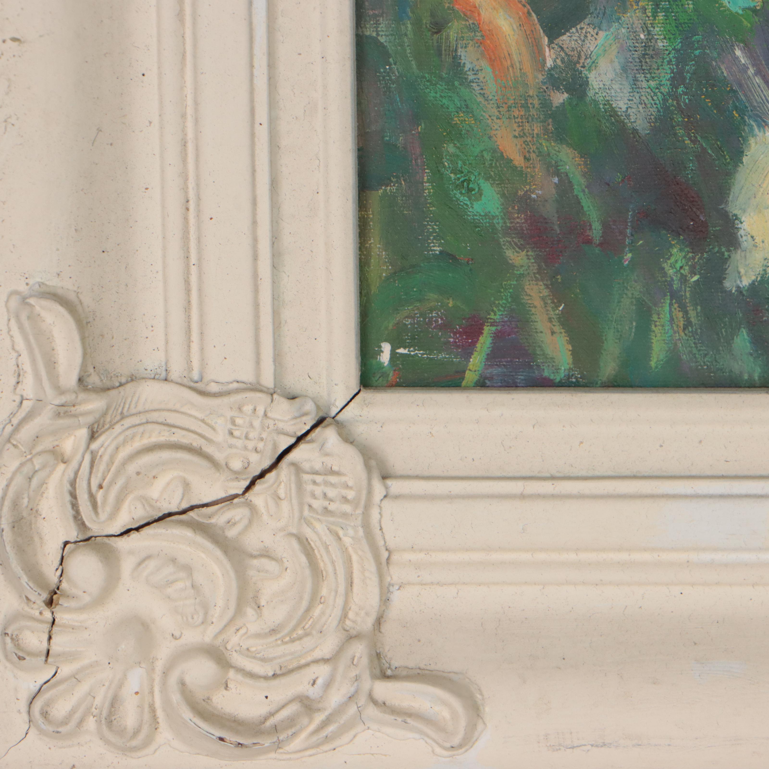 Impressionistic Oil Painting of Woman in Flower Field, Late 20th Century