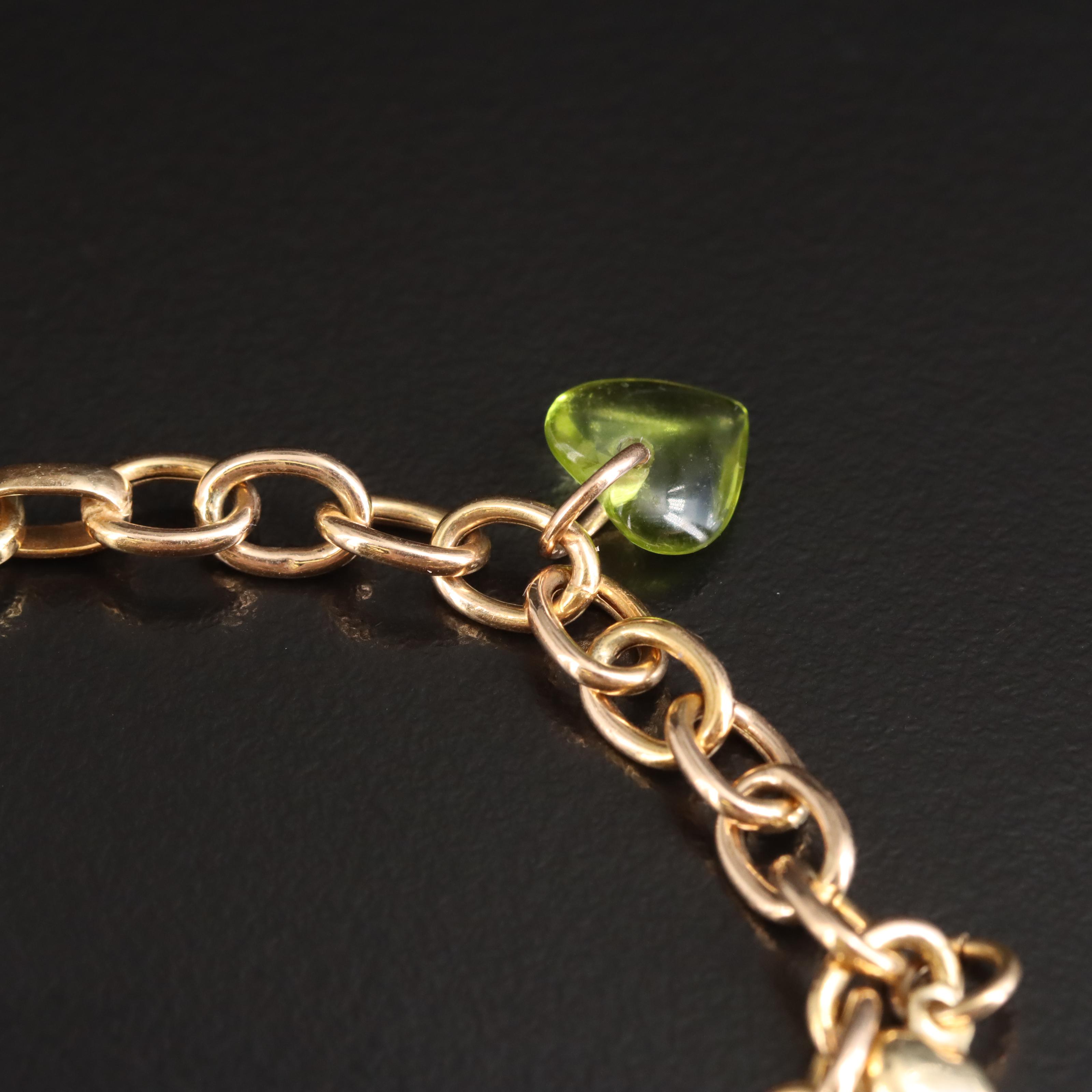 Italian 14K Amethyst, Citrine and Peridot Heart Charm Bracelet