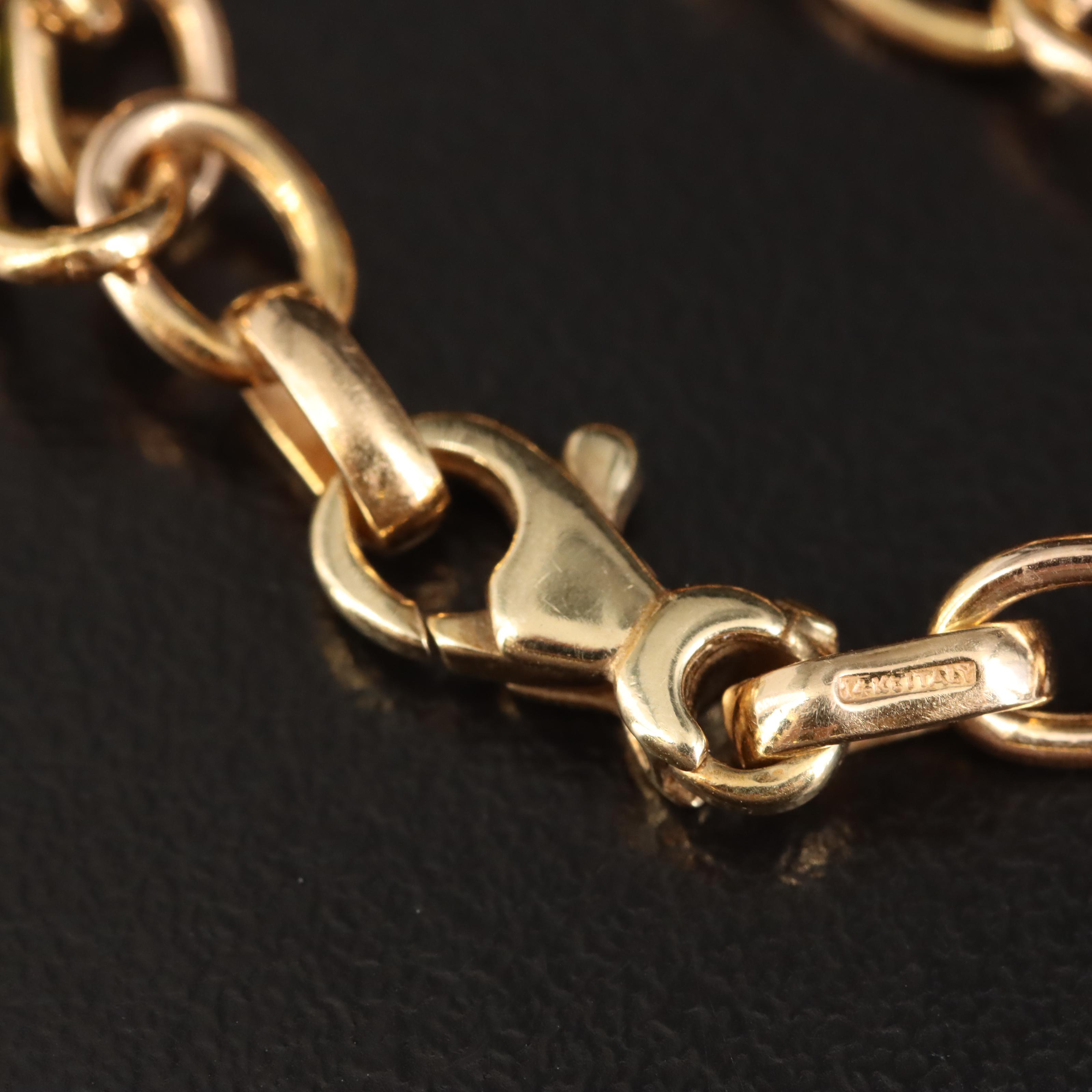 Italian 14K Amethyst, Citrine and Peridot Heart Charm Bracelet