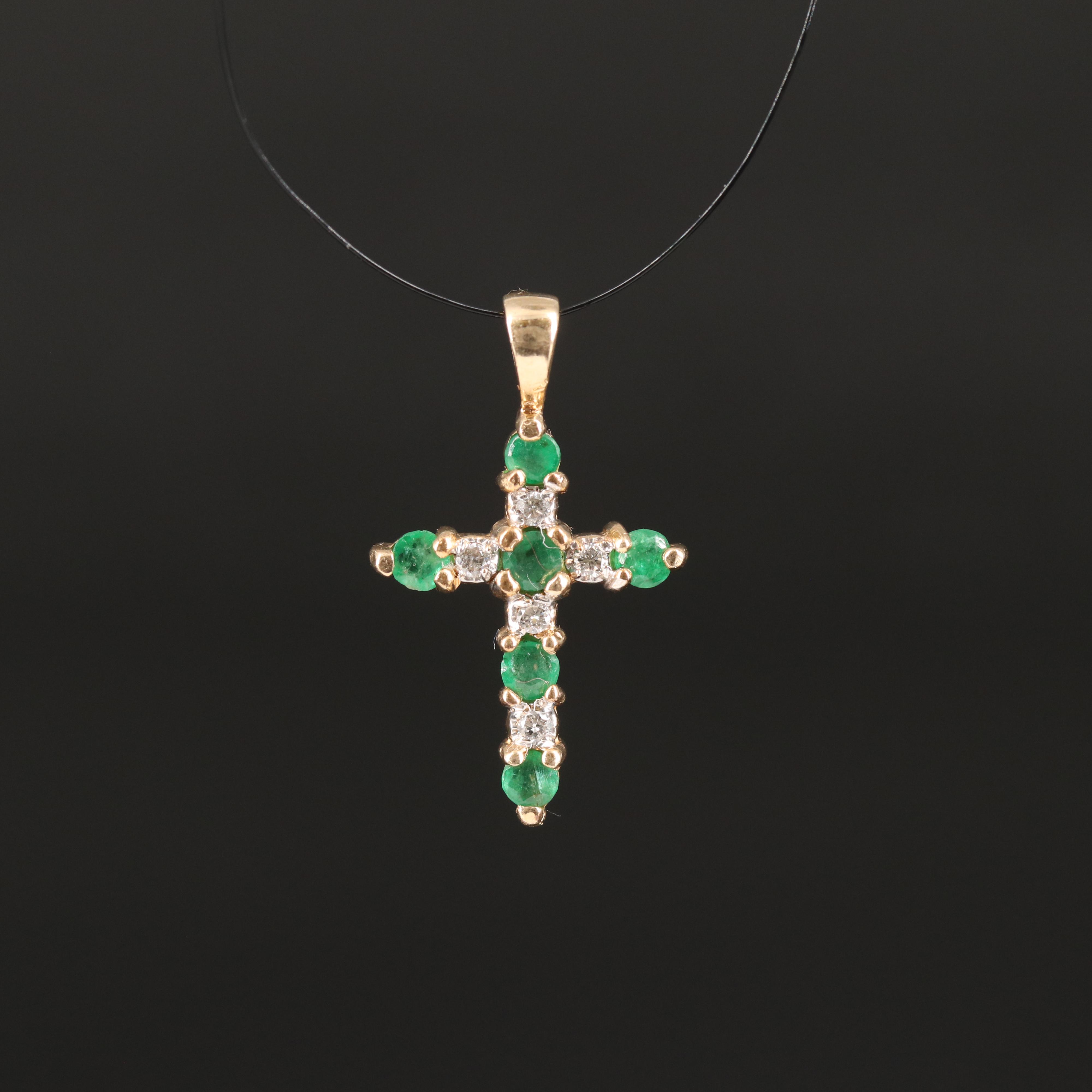 10K Emerald and Diamond Cross Pendant