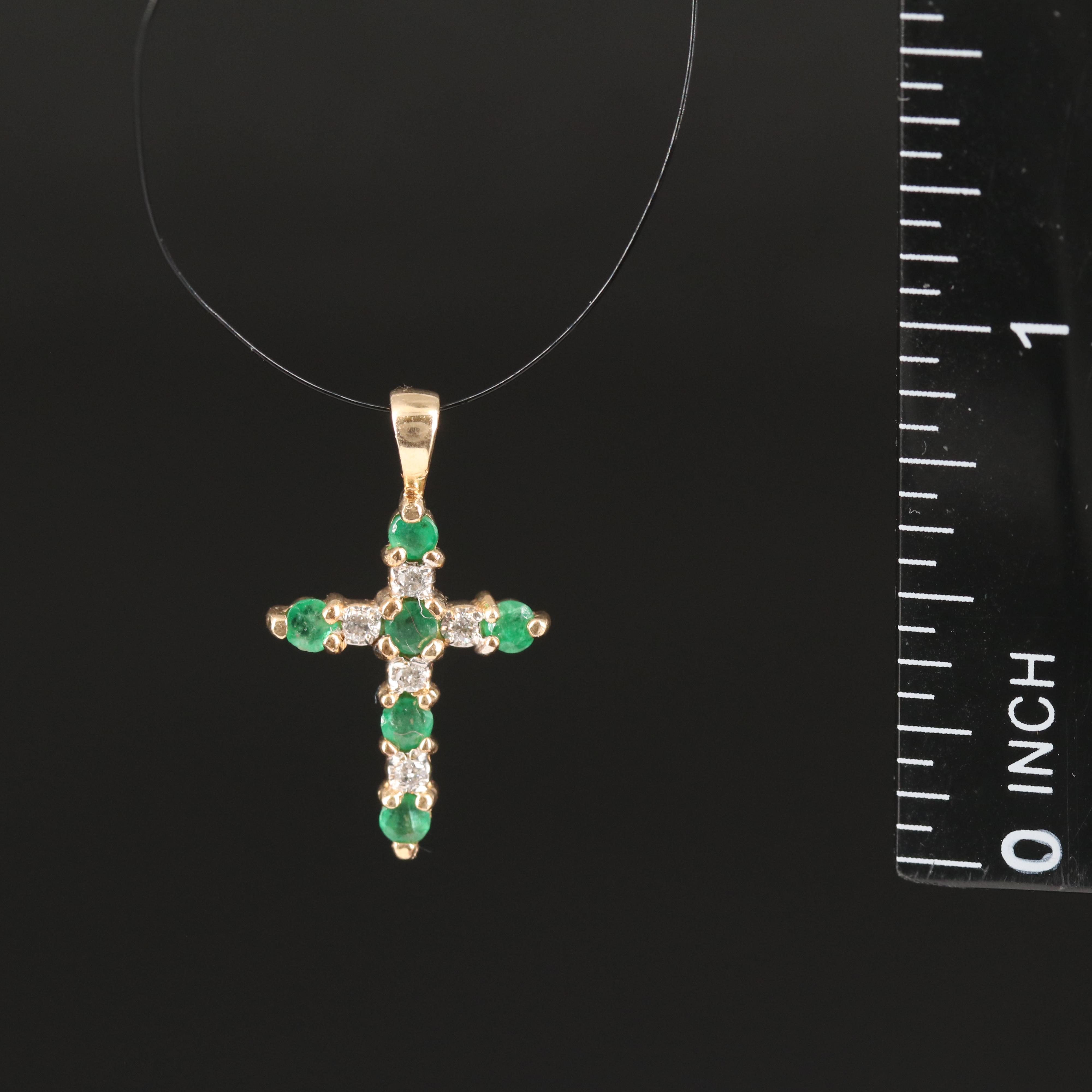 10K Emerald and Diamond Cross Pendant