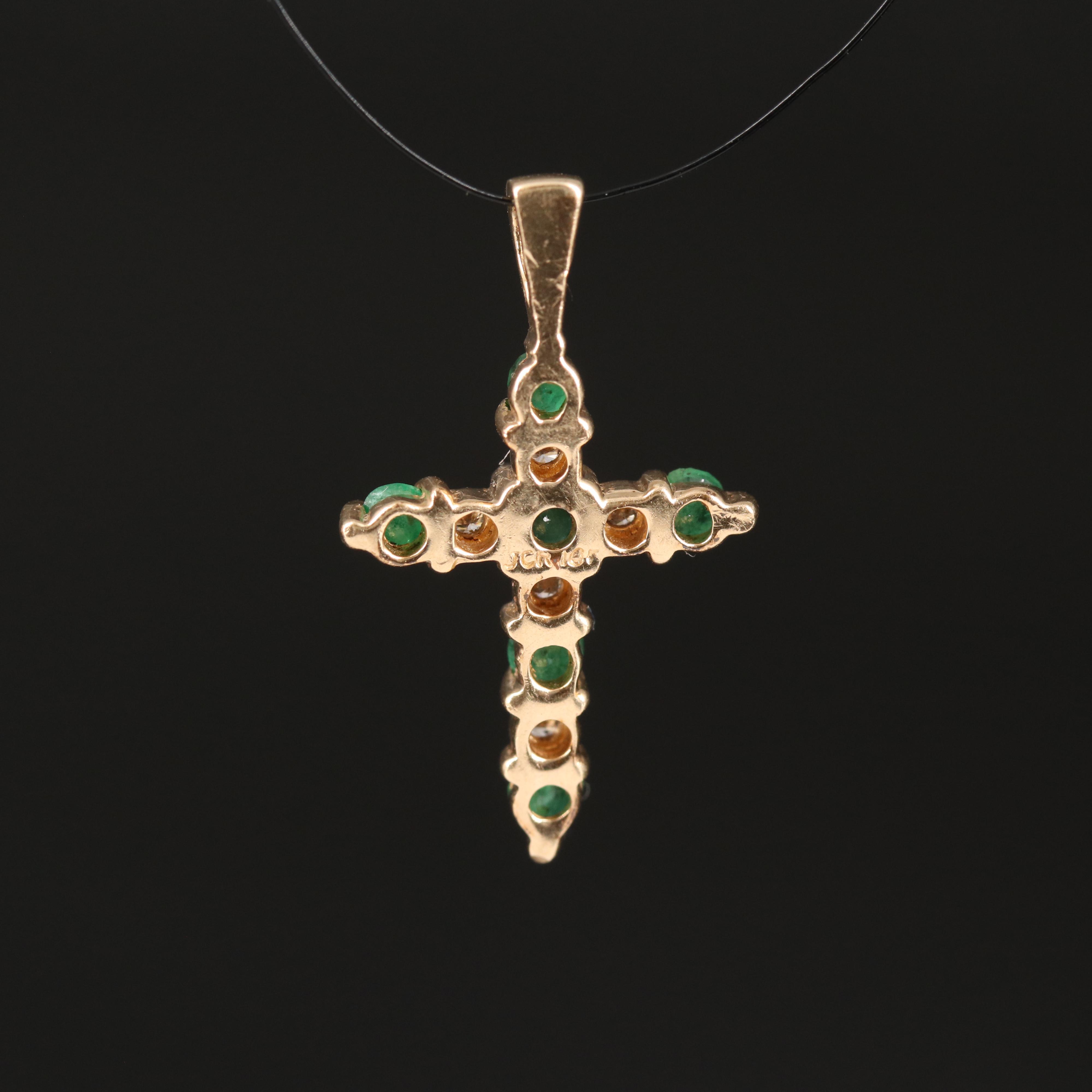 10K Emerald and Diamond Cross Pendant
