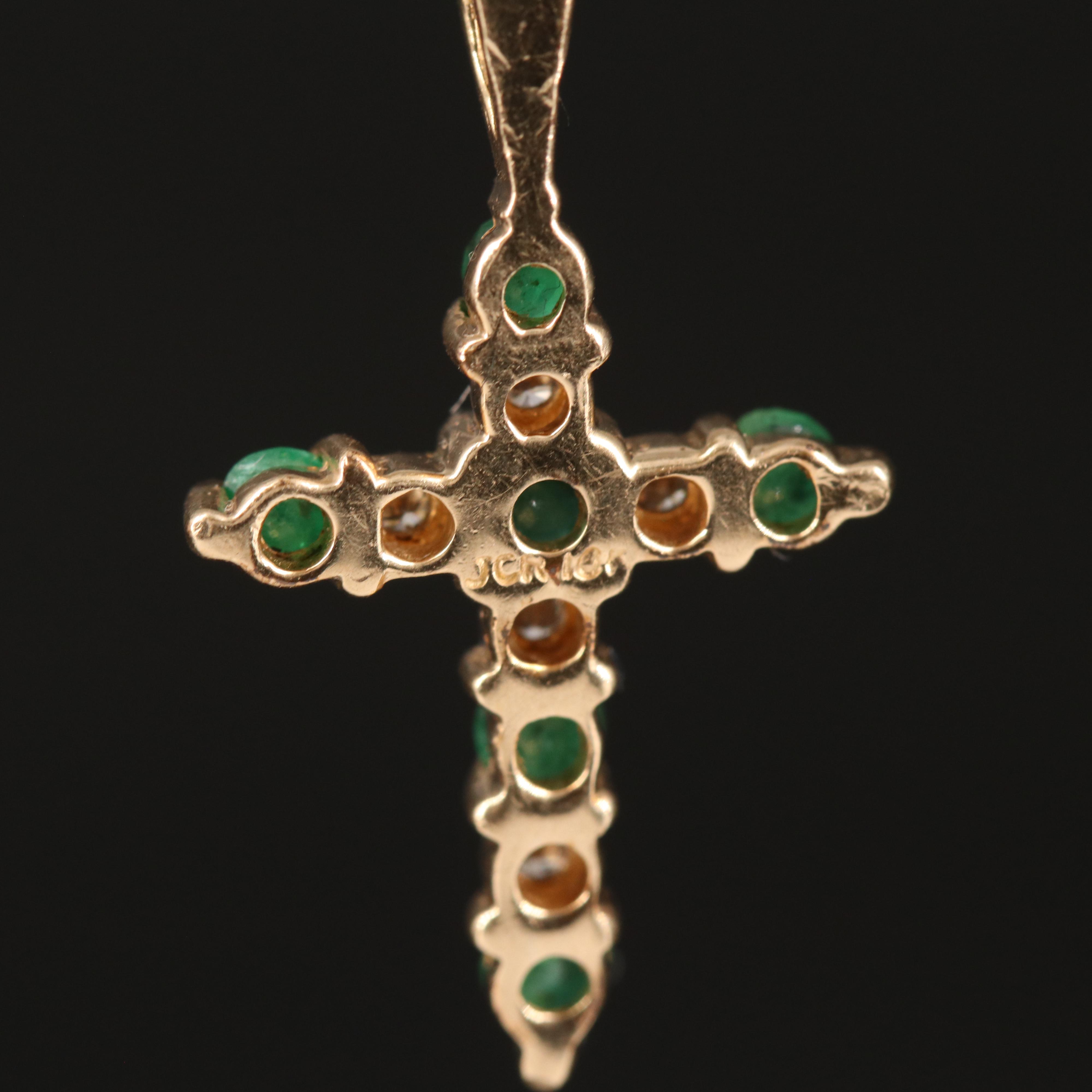 10K Emerald and Diamond Cross Pendant