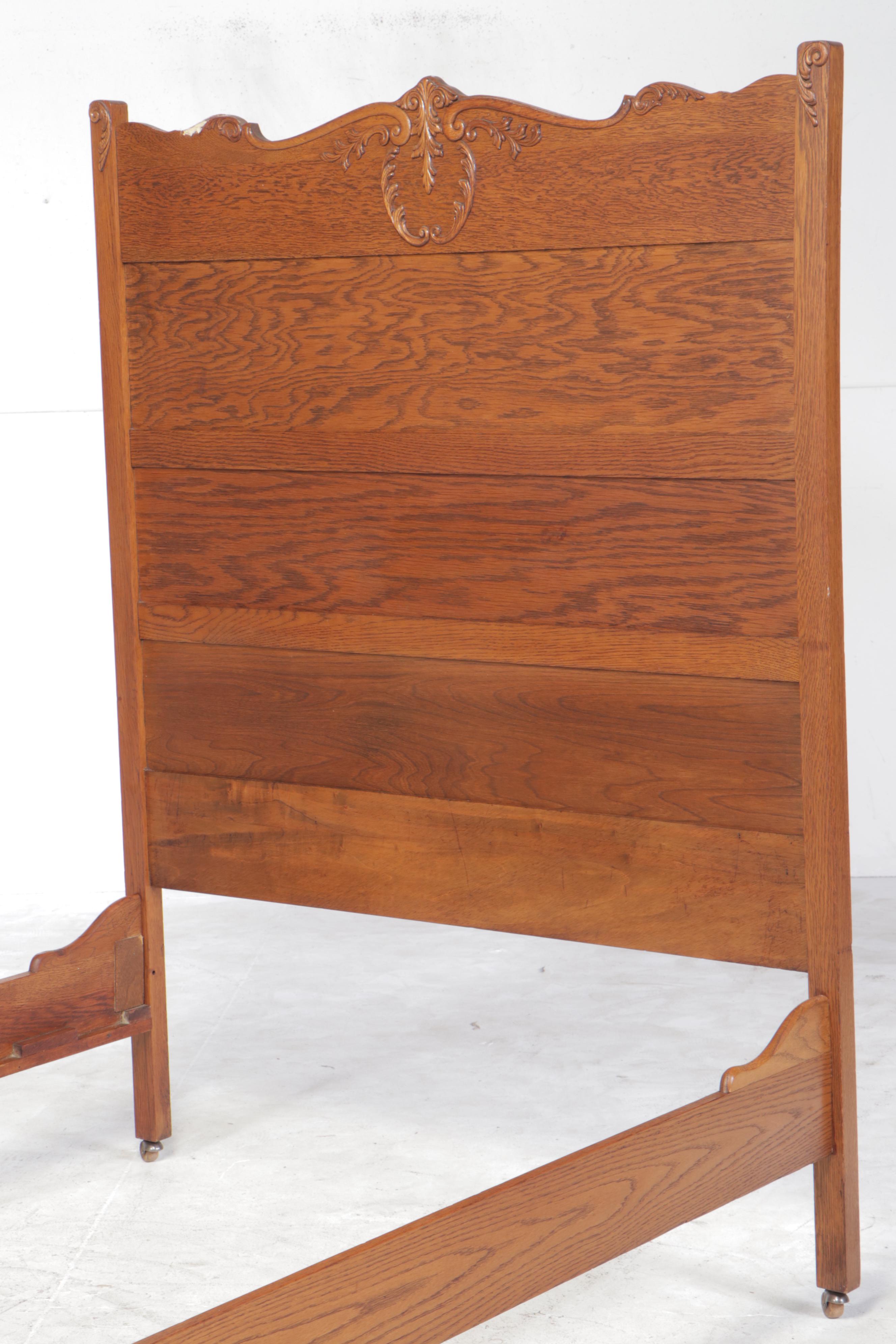 Late Victorian Oak Full Size Bed Frame