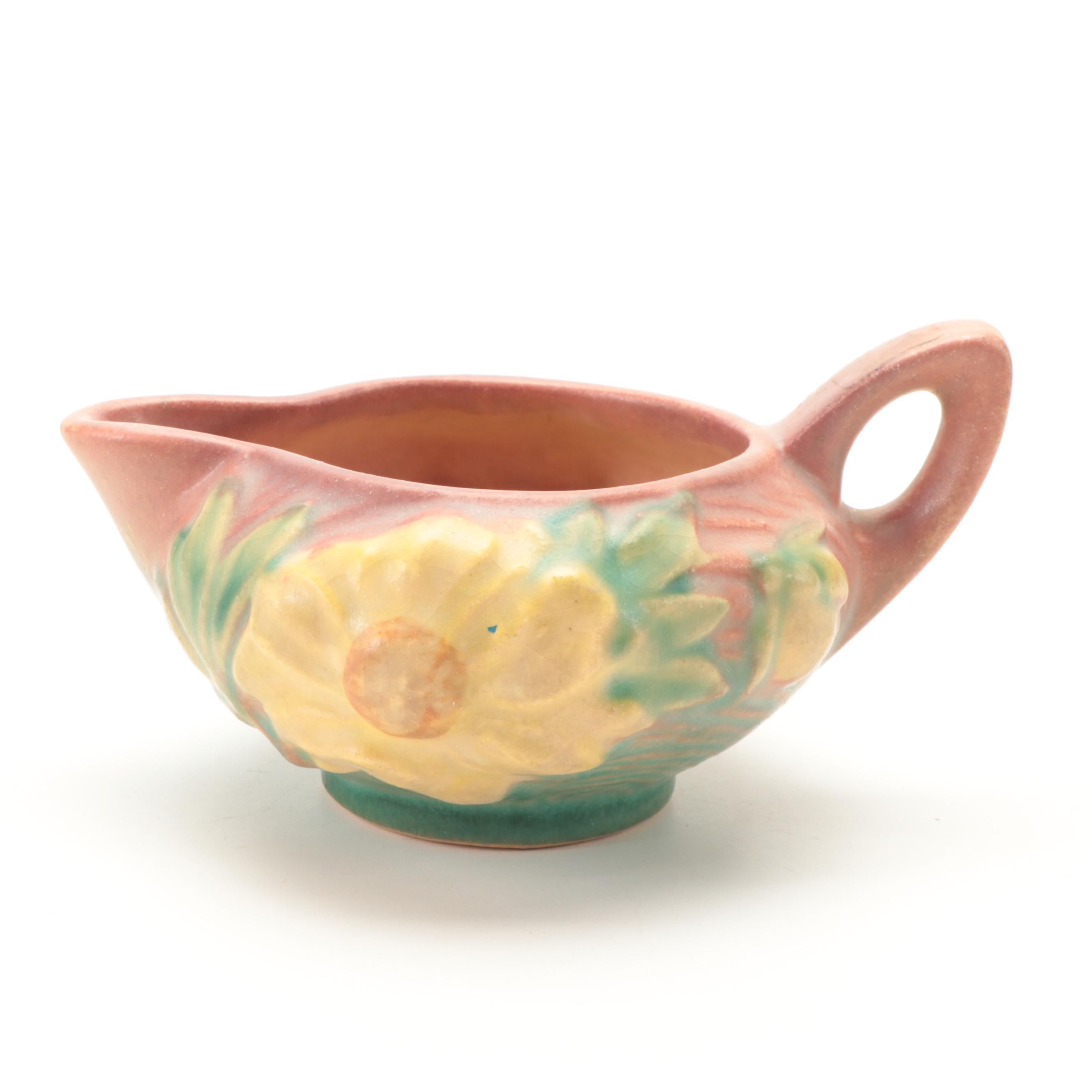Roseville "Clematis" Vase and "Peony" Vase and Creamer, Mid to Late 20th Century